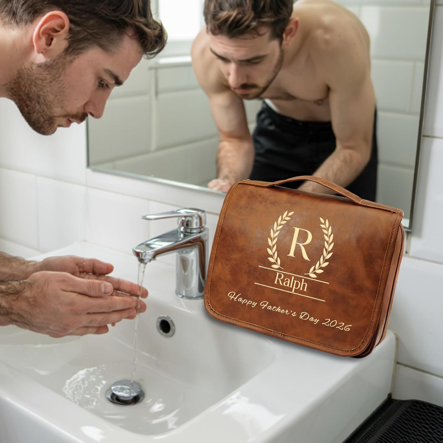 Large Personalized Toiletry Bag for Men 3 in 1, Gifts for Birthday Anniversary, Engraved with Pattern and Text, Customized Gifts for Him Boyfriend Husband Dad Father Grandpa Traveler Friend