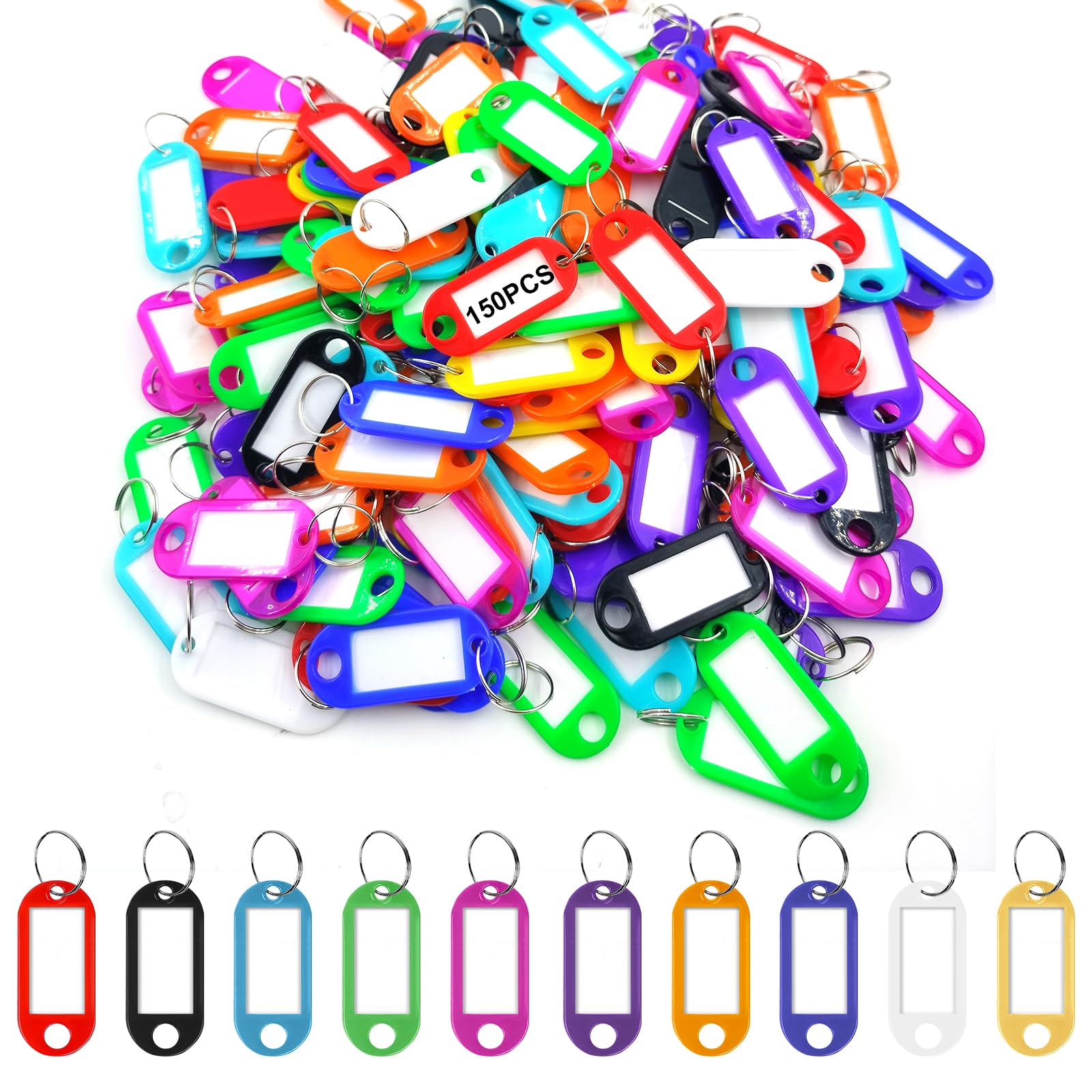 150 Pcs Key Tags, Plastic Key Labels with Split Ring Label Window, Colored Key Chain Label Tags for Home, Office,Luggage, Bags, Suitcases, Backpacks,
