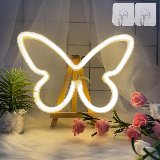 ENUOLI ENUOLI Butterfly LED Neon Decorative Lights, Neon Signs Butterfly Shaped Decor Neon Light,USB/Battery Powered Indoor Wall Decor for Bedroom,Kids Room,Birthday Party,Wedding,Gift(Warm White)