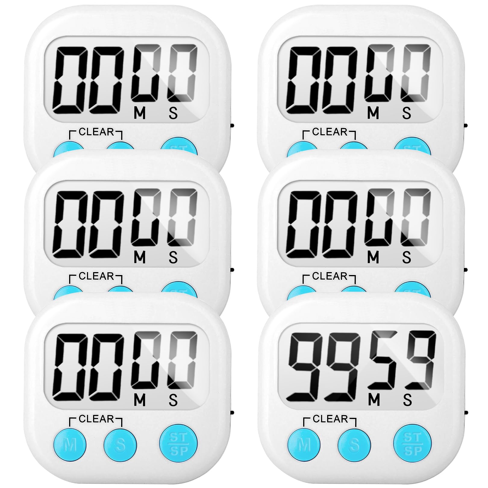 6 Pack Digital Kitchen Timer Small Classroom Timers for Kids Teachers (White)