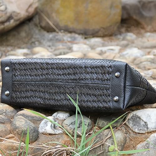 Miniatura 4 de QTKJ Bolsa de playa de verano, bolso de ratán hecho a mano, mango de madera redondo, diseño retro de paja grande, para vacaciones en la playa, uso