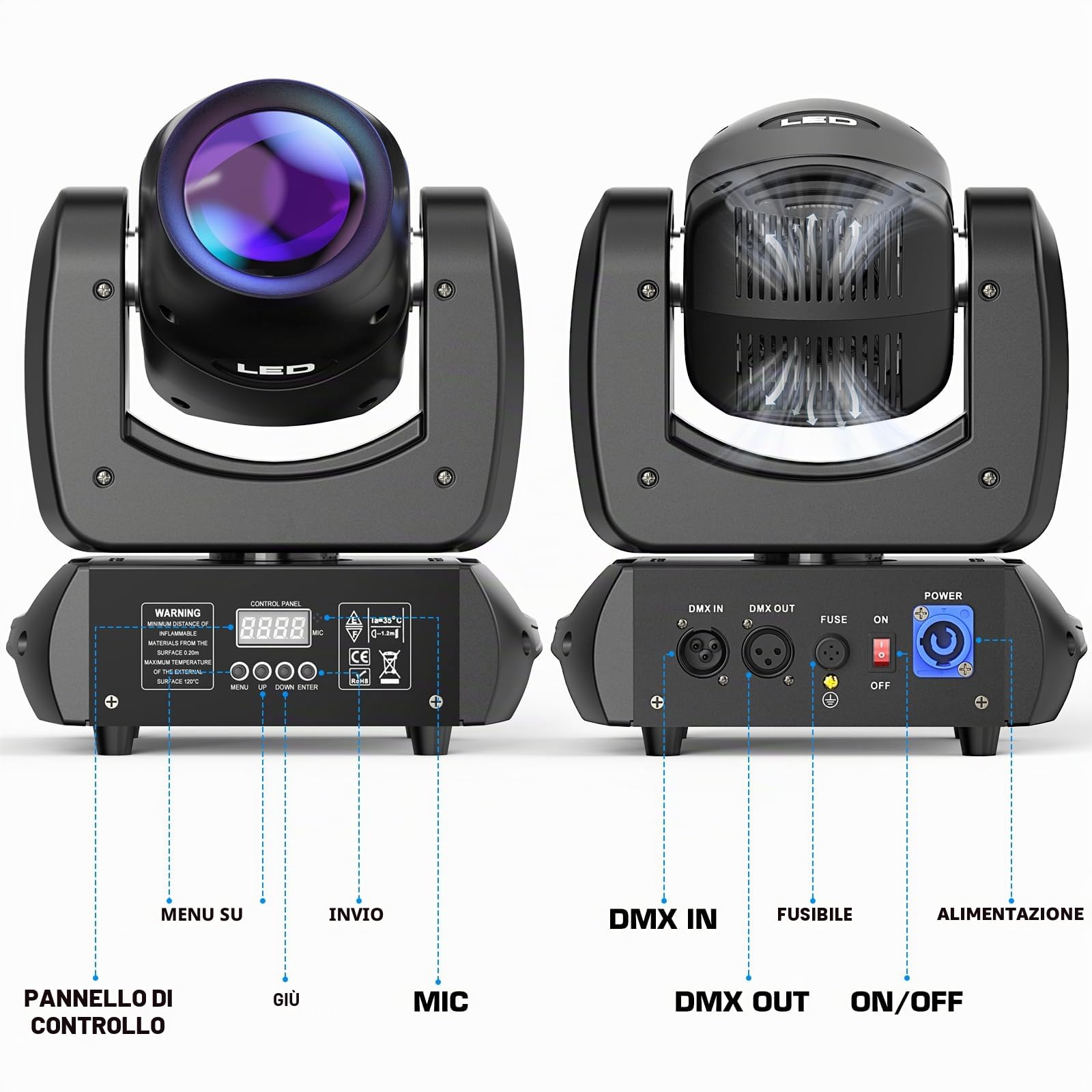 2 unità 100W Testa Mobile LED RGBW Teste Mobili luci dj Proiettori DJ a Luci da Serata Discoteca con Gobos Rotanti Prisma dal suono per feste di nozze, gruppi di chiesa, spettacoli, bar