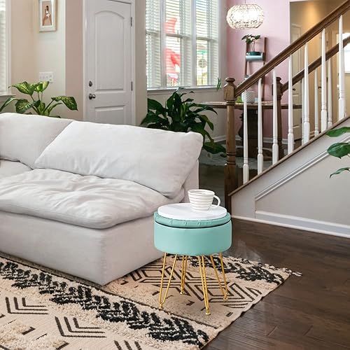 Miniatura 7 de CPINTLTR Reposapiés redondo de piel sintética con espacio de almacenamiento, silla de tocador suave con asiento de espuma viscoelástica, mesa