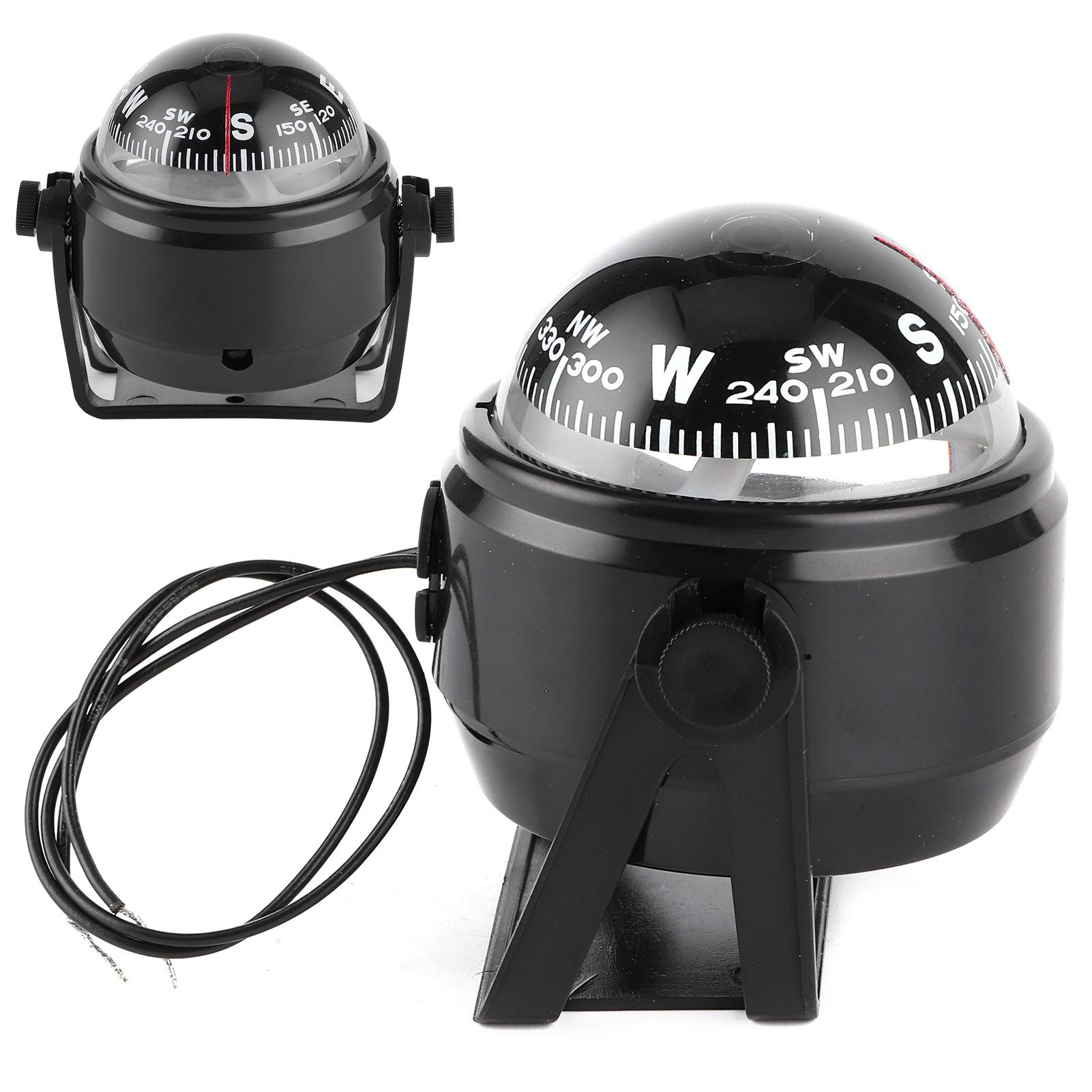 Keenso Boussole Marine à LED 12 V, Boussole de Navigation Pivotante éclairée avec Réglage de la Déclinaison Magnétique pour Bateaux, Yachts, Navires, Véhicules, Voyages en Plein Air