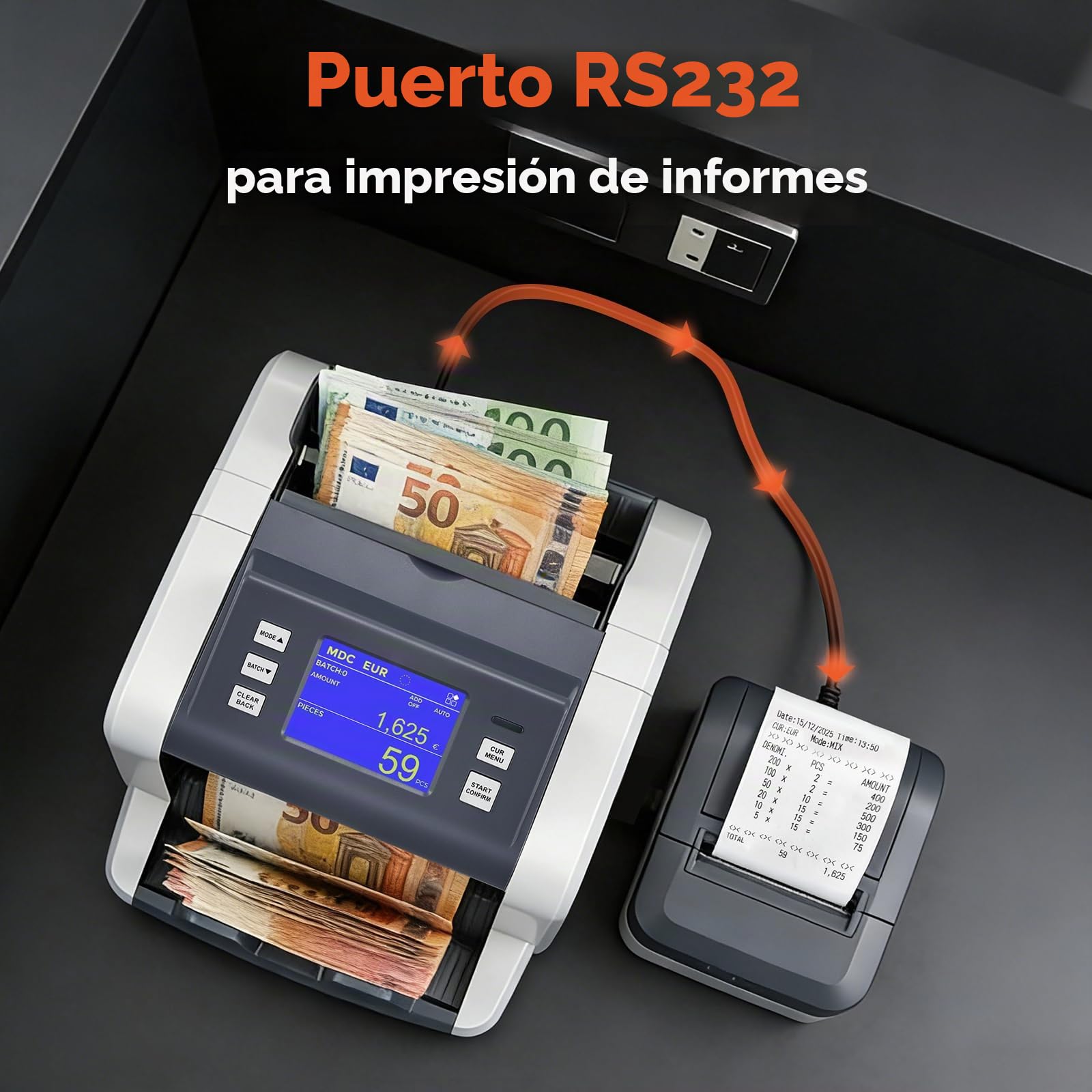 Bonvoisin Contador Profesional de Billetes, Recuento de Valores de Denominaciones Mixtas, Contadora de Billetes con Detección de Billetes Falsos 1CIS/UV/IR/MG, Pantalla Táctil, 1500 Billetes/Min