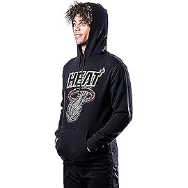 Ultra Game Men\'s NBA Official Primo Metallic Fleece Hoodie Sweatshirt, Miami Heat, Black, Medium
