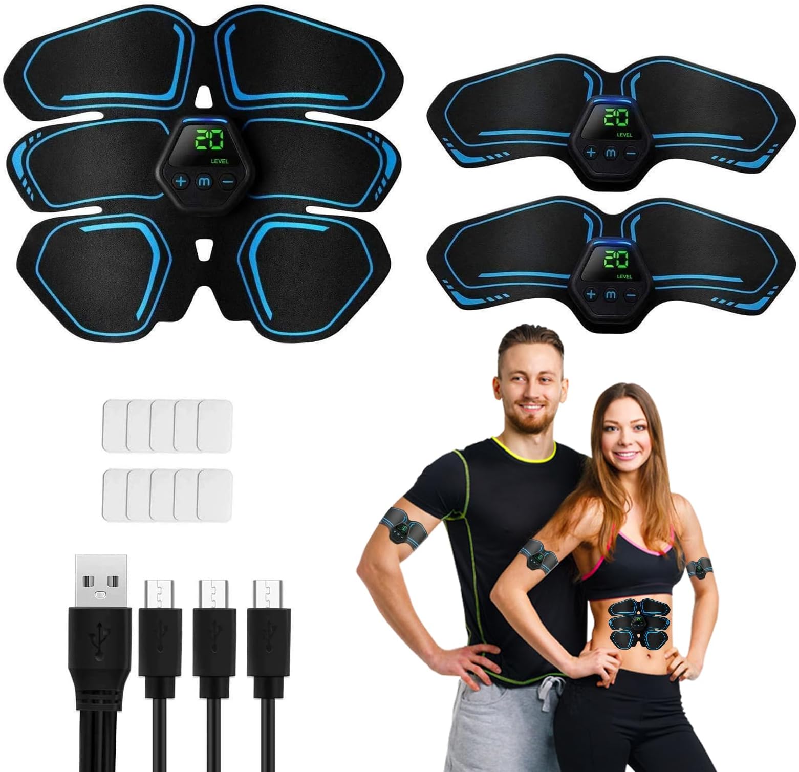EMS Muscle Stimulator, ABS Trainer Muscle Stimulator, 6 Modes & 19 Intensities Abs Workout Equipment,Abdominal Muscle Stimulator for Men and Women,ABS Stimulator for/Waist/Leg/Arm