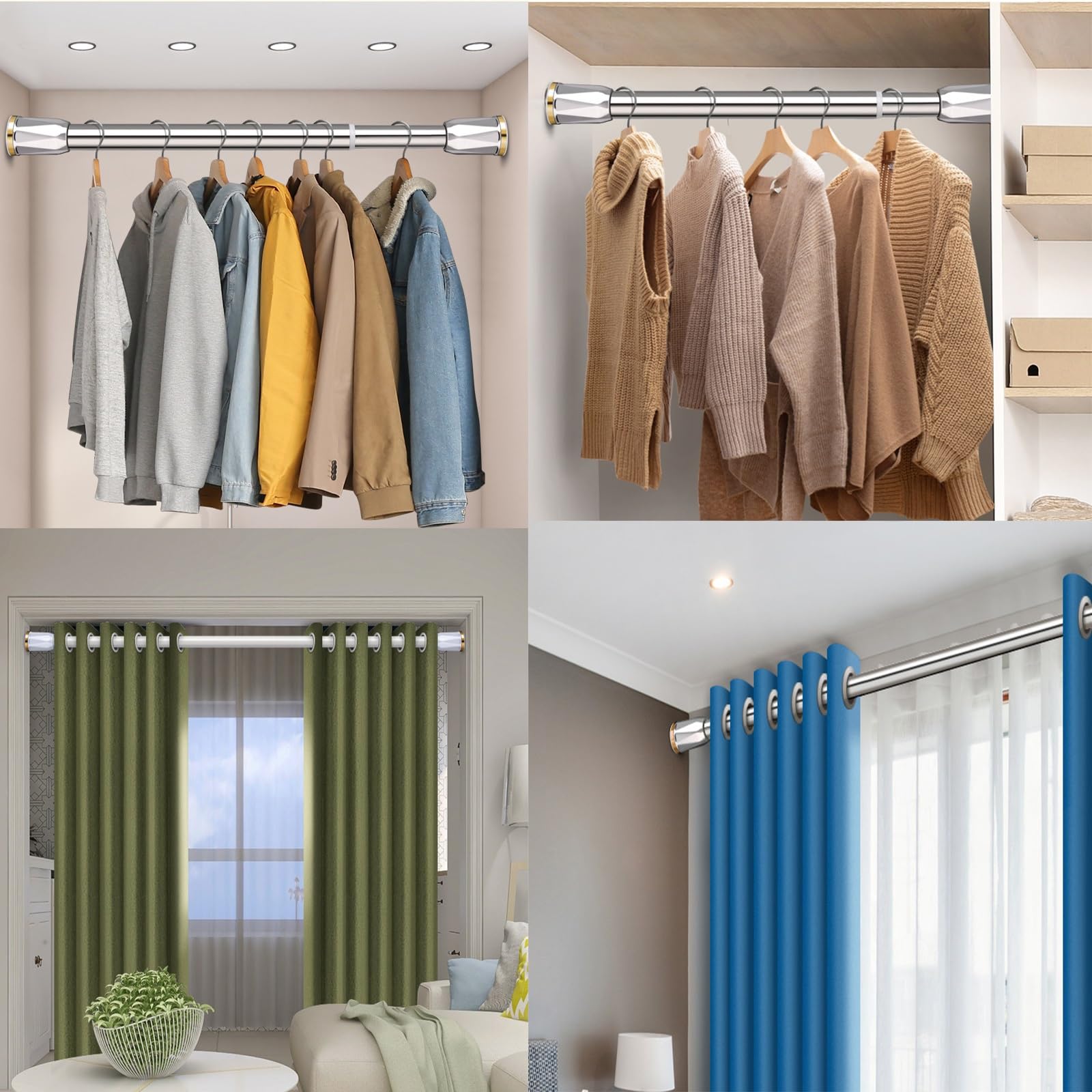 Barra Cortinas de Acero al Carbono, Barra Cortinas Extensible, Antideslizante Sin Necesidad de Taladrar 70 a 460 Cm para Baño Desmontable(White,410-460cm/161-181in)