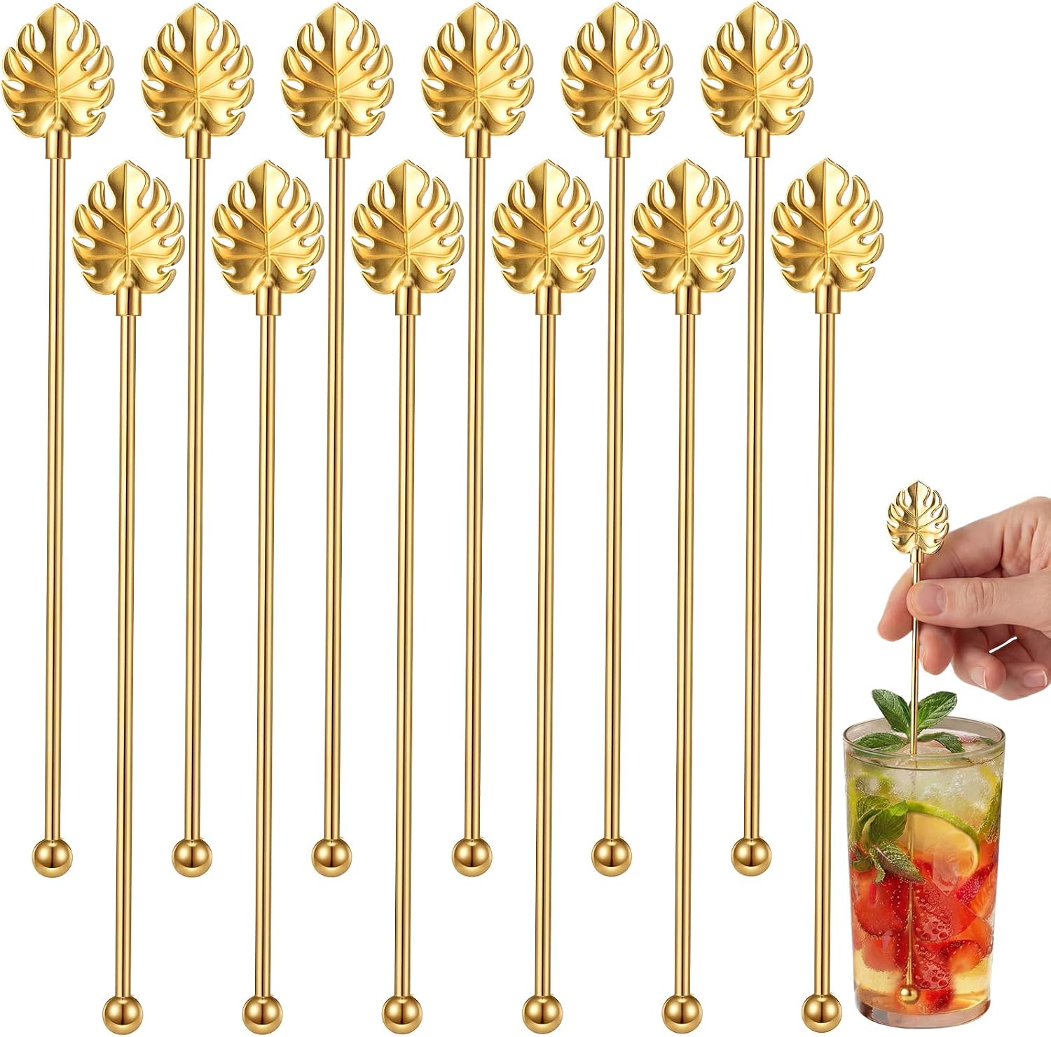 LemonRoad 8 Pcs Swizzle Sticks for Cocktails 7" Gold Stainless Steel Bee Drink Stirrer Decorative Stir Swizzle Sticks Coffee Stirrers Reusable Metal Stir Stick for Bar Coffee Mixing Drink Cocktail