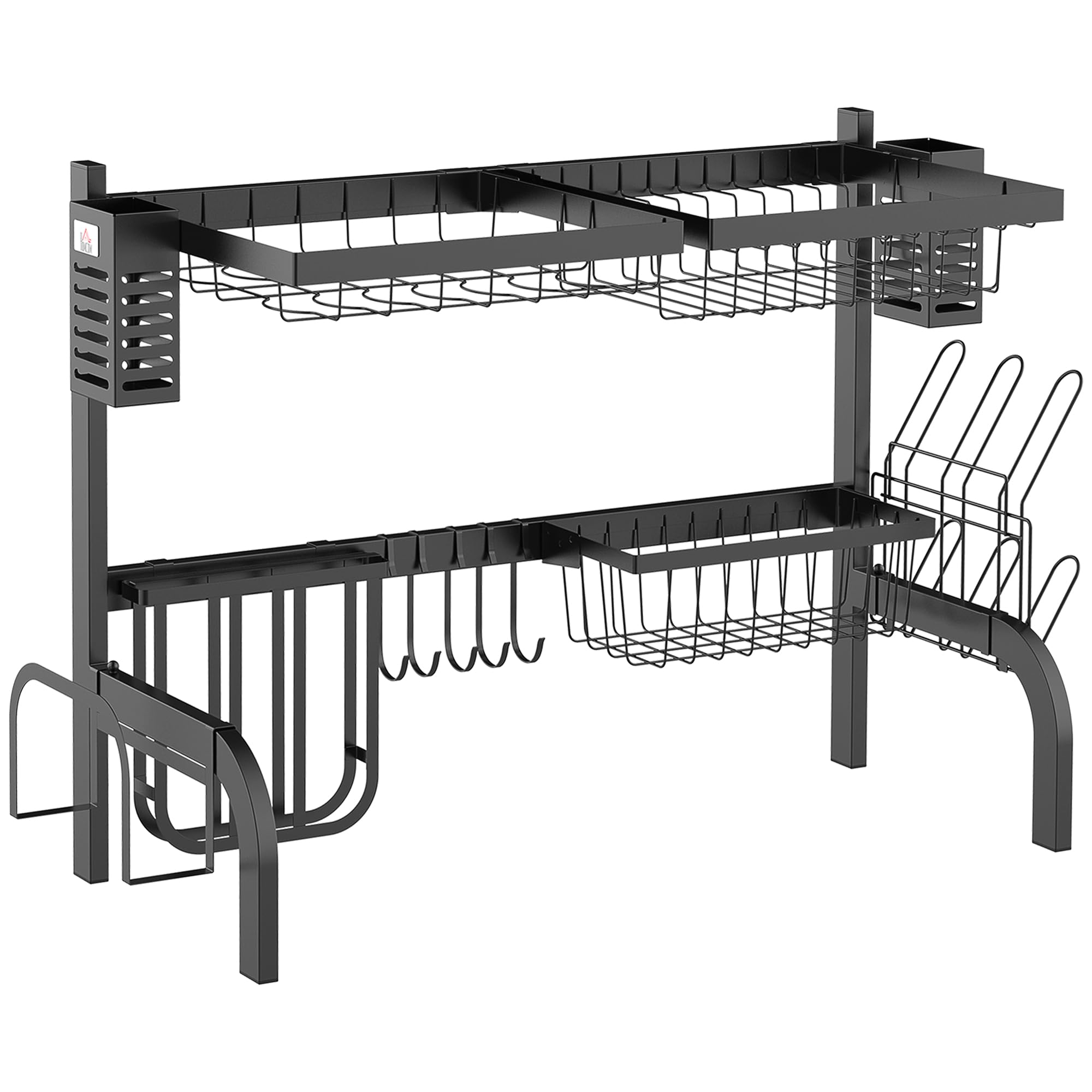 HOMCOM Escurreplatos de Acero 2 Niveles 5 Ganchos 65x31,5x52,5 cm Negro