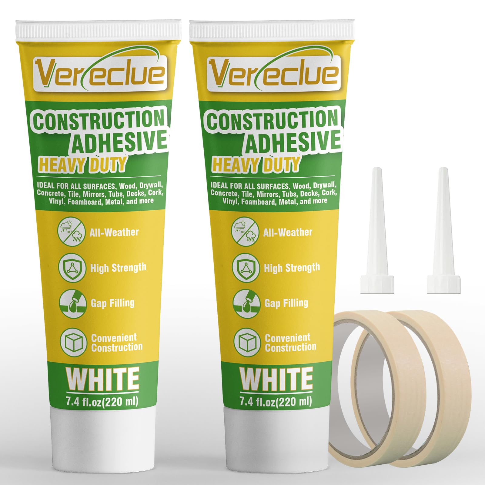 Construction Adhesive Heavy Duty, 7.4 Ounce Cement Glue, 1 Tube Concrete Glue, Versatile Tile Adhesive Glue for Tile, Cement, Floor, Stone, Wall and More (220ml*2)