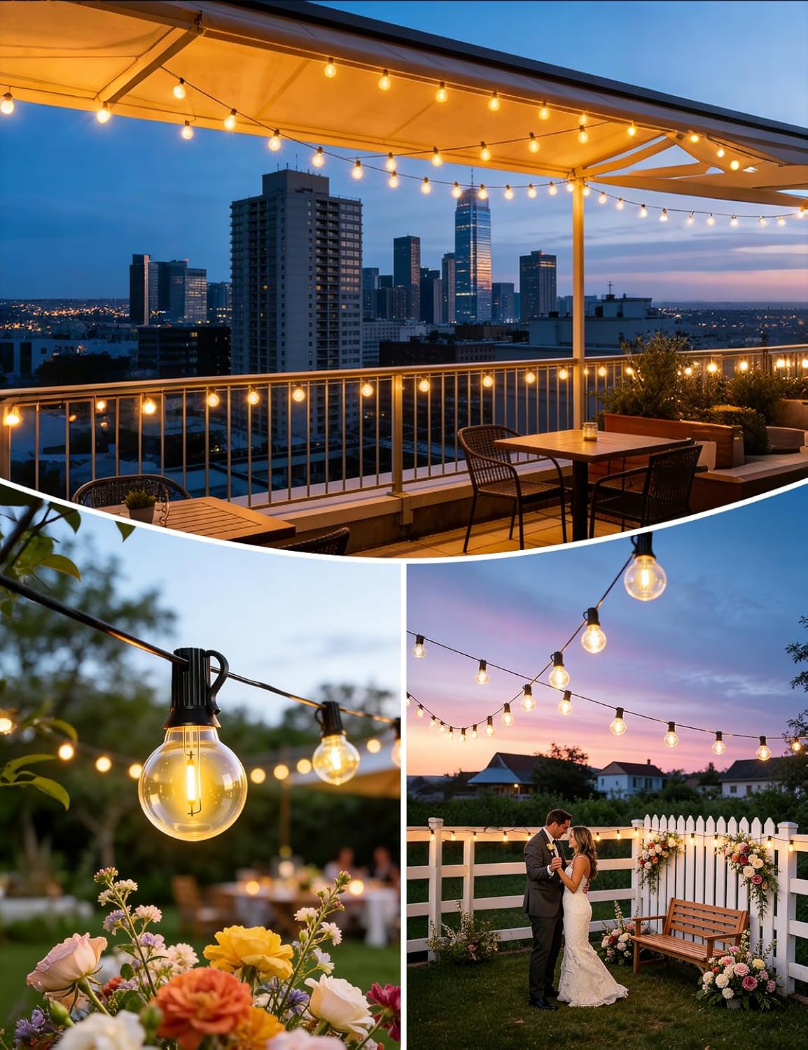 Brightever Solar String Lights Outdoor with Remote, 60FT 25+1 LED G40 Bulbs Shatterproof Patio Lights, IP65 Waterproof Dimmable Hanging Solar Power Globe LED Outdoor Lights for House, Market, Bistro