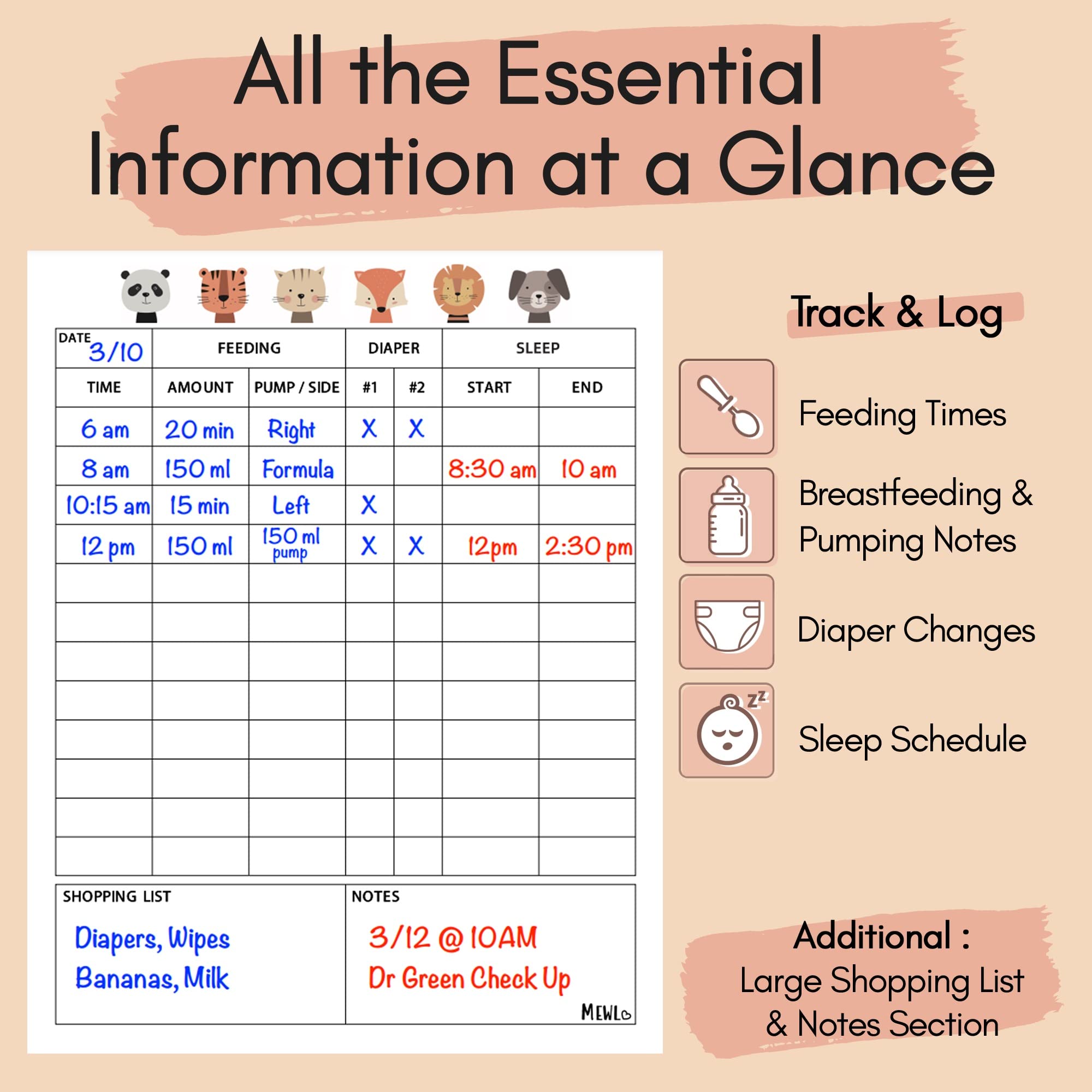 Buy Mewl Daily Baby Log Whiteboard Newborn Baby Essentials to Track