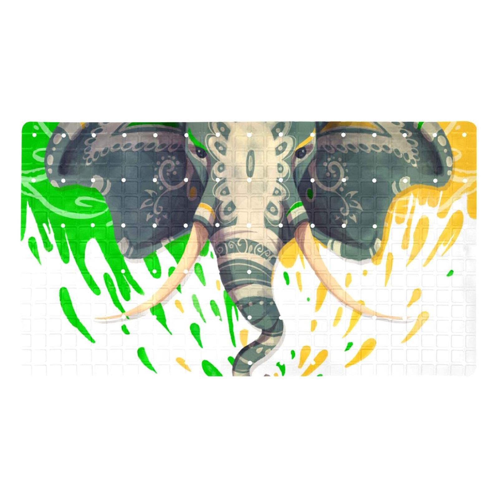Tapis de baignoire antidérapant à ventouses avec motif éléphant bleu pour douche