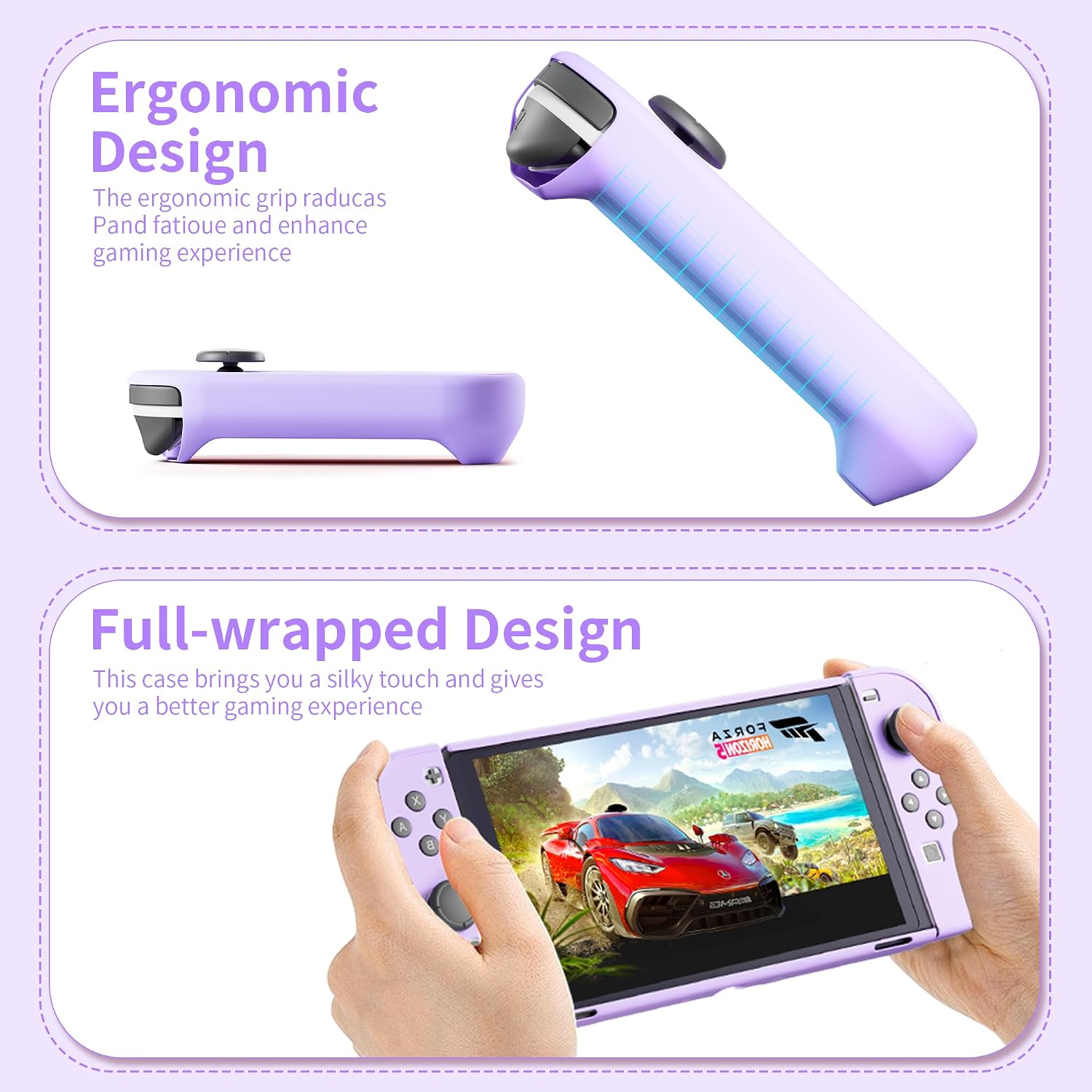 RHOTALL 3 in 1 Protective Purple Case Cover for Nintendo Switch OLED, Dockable Case for Nintendo Switch OLED and Controller with Grip Cover Shock-Absorption and Anti-Scratch Design (Purple) image 2