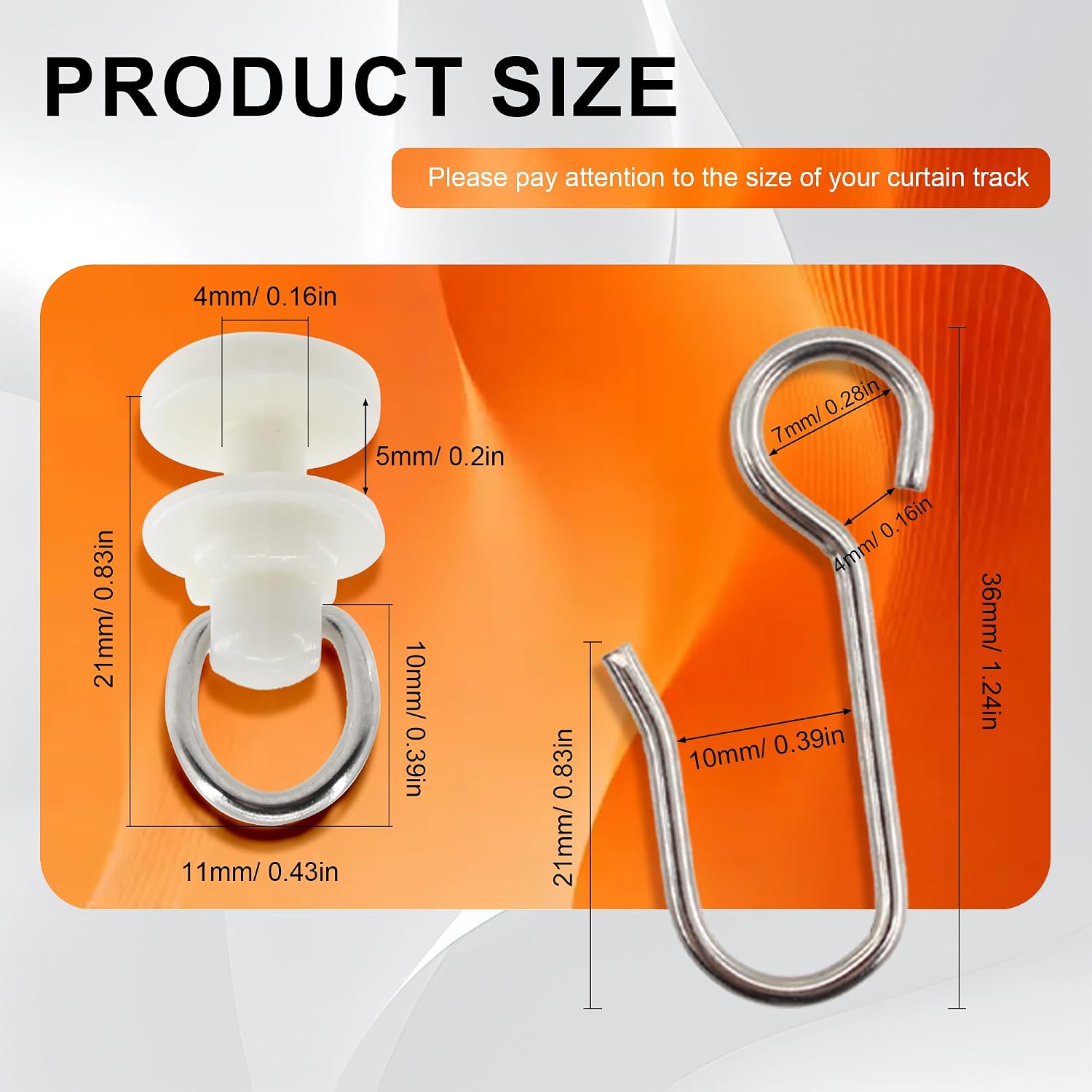 100Pcs Curtain Track Sets 50 Ceiling Mount Curtain Track Gliders and 50 Metal Shower S Hooks for Bedroom Living Room Bathroom Outdoor Courtyard Tracks Rails (Curved Rail Pulley)