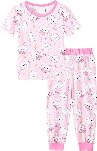 Mikrdoo Toddler Girls Pajamas Long Pants & Top Snug Fit Soft Viscose from Bamboo 2Pcs for Kids Cozy Sleepwear 12M-6Y
