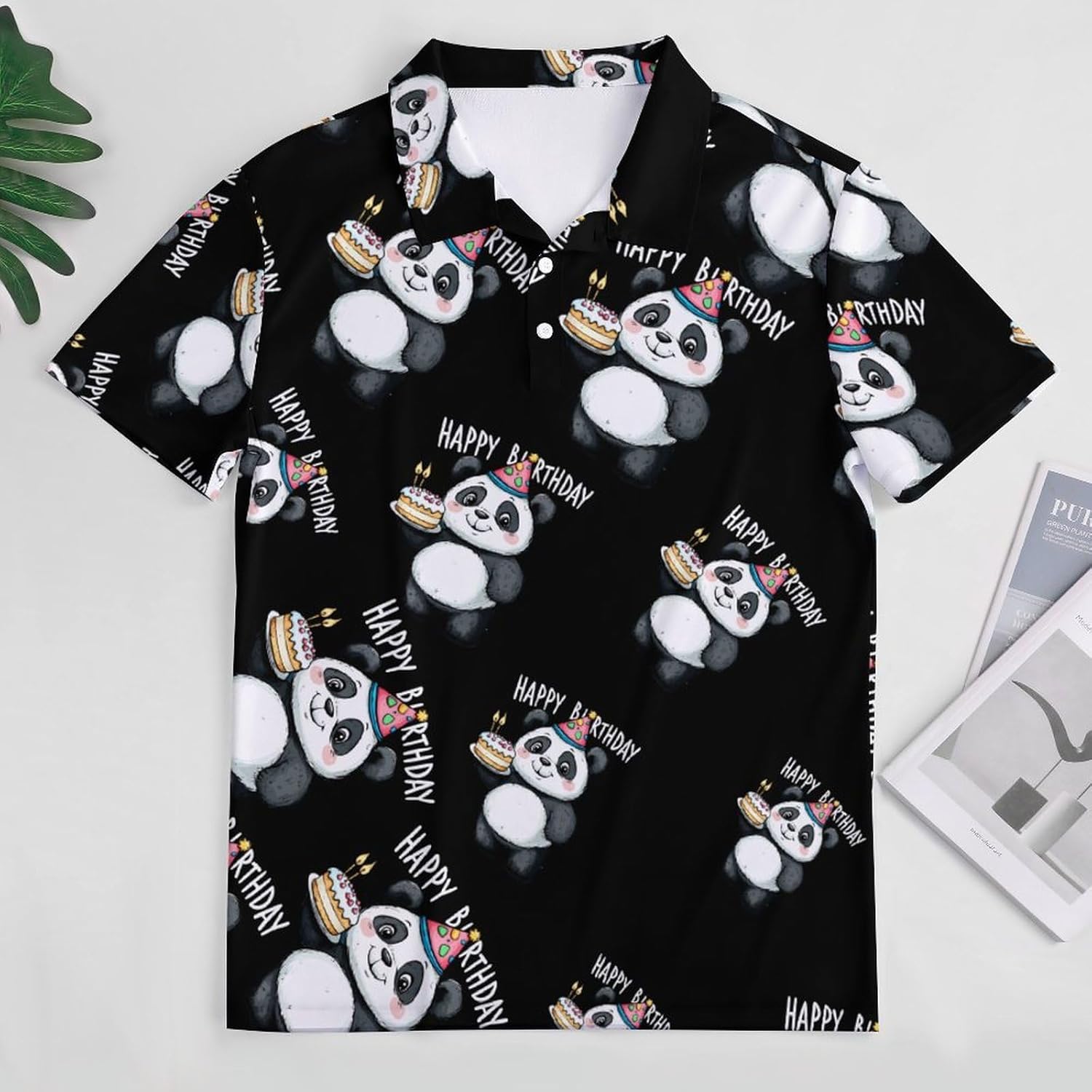 Happy Birthday Panda Womens Golf Polo Shirts Summer Short Sleeve Collared 3 Buttons T Shirt Activewear Tops