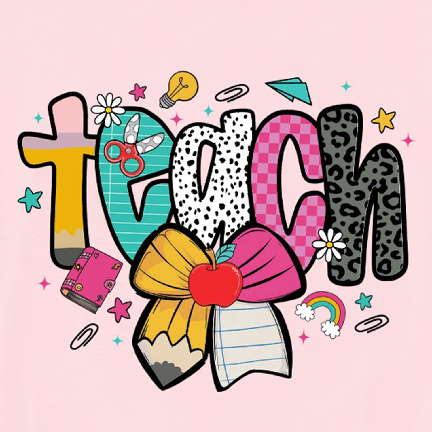 Teacher Shirts for Women Teach Teaching Tshirts Bow Pencil Shirt Teacher Life Tee Tops - Image 6