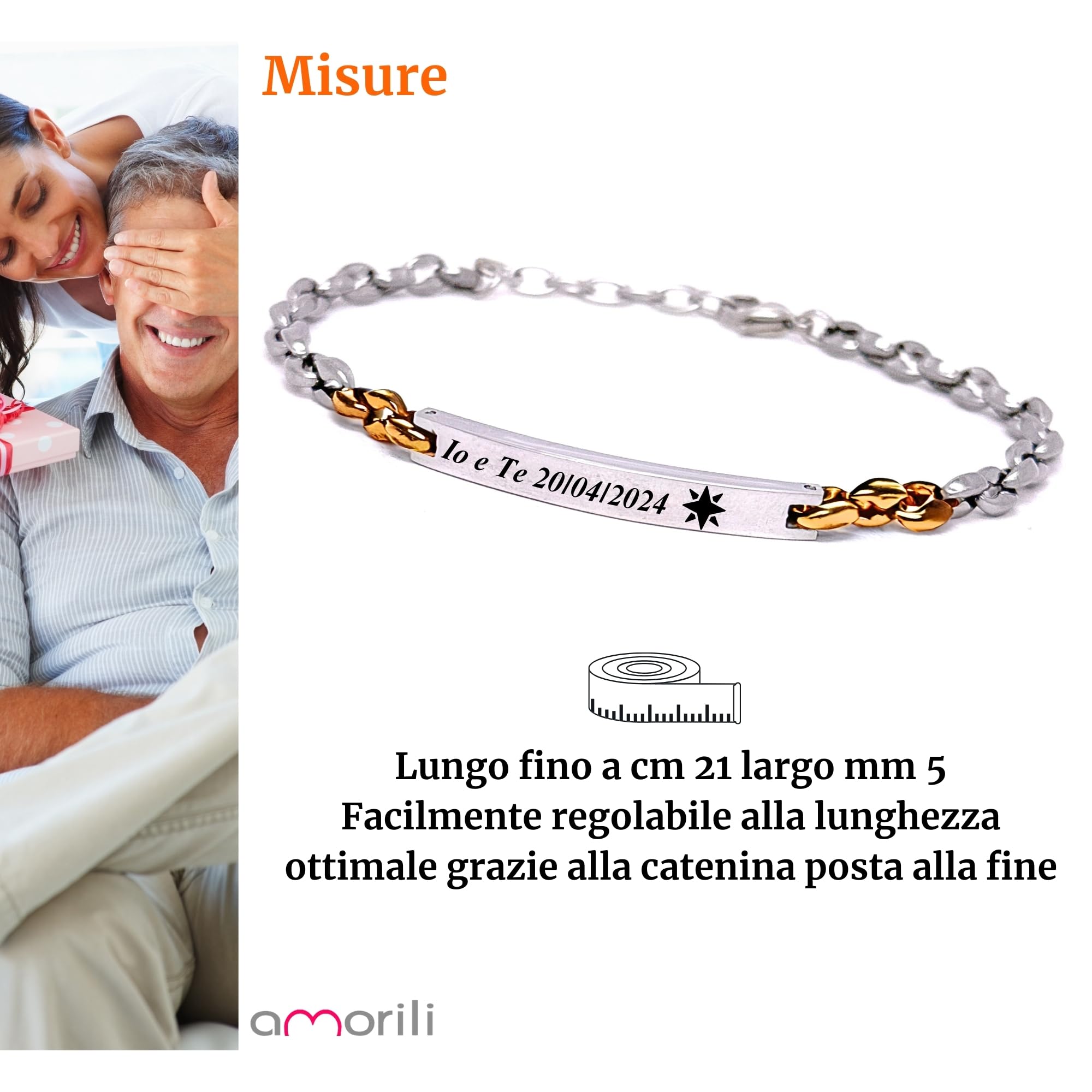 Bracciale Uomo Personalizzato in Acciaio Inox Maglia Marina con Incisione | Braccialetto Maschile Elegante Regolabile | Gioiello Personalizzabile Idea Regalo per Lui bcc3114