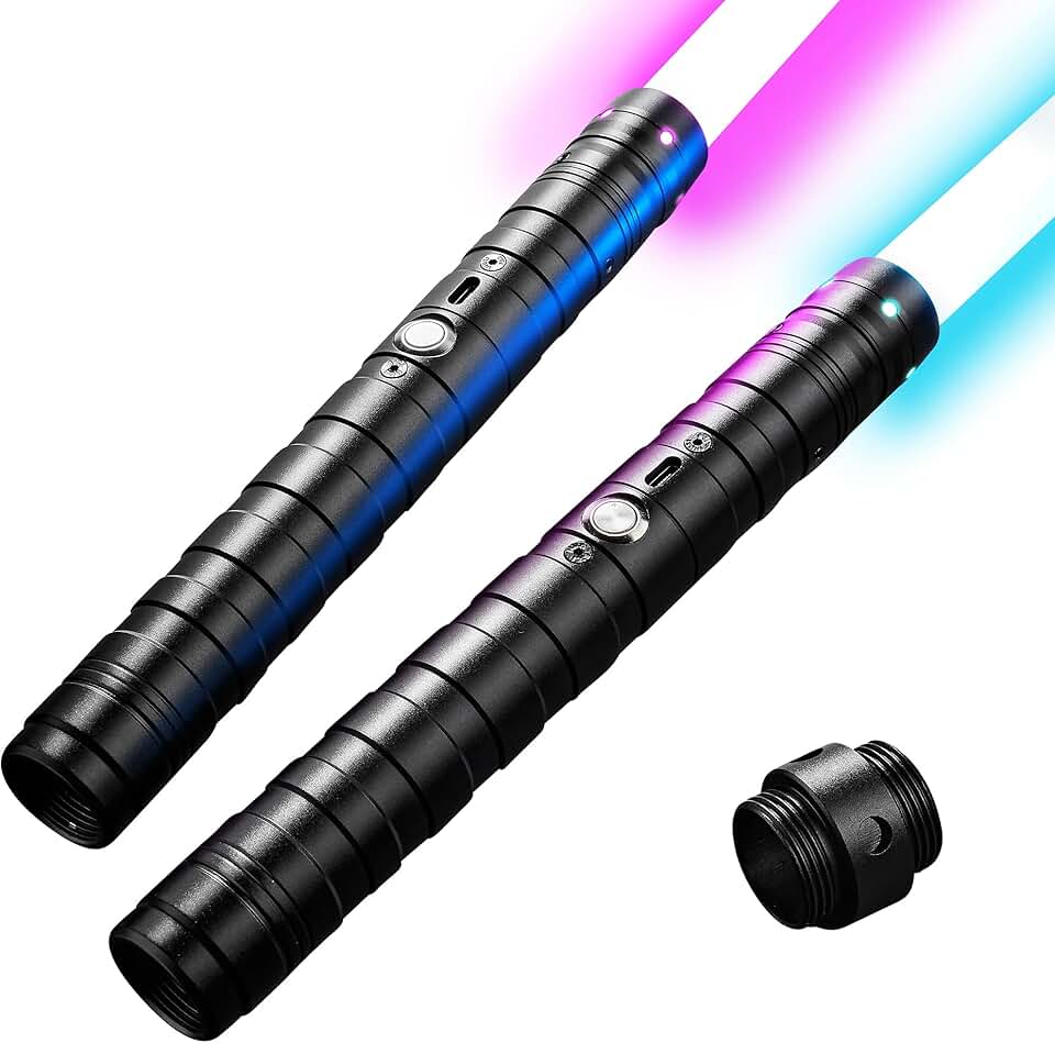 2 in 1 Dueling Lightsaber 15 RGB Colors Changeable 3 Modes with Fx Battle Sound Metal Hilt Light Sabers for Adults Kids Halloween Cosplay…