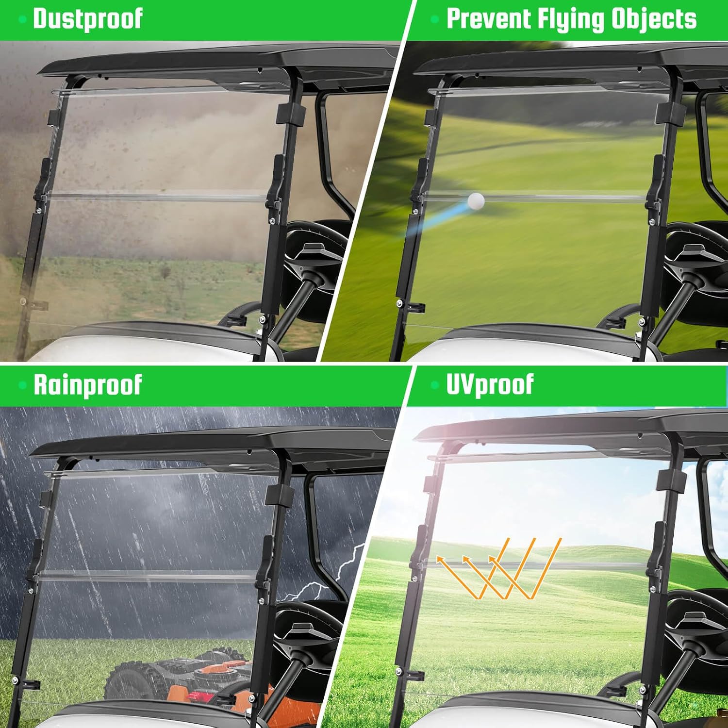 5MM Thick Upgrade PC Foldable EZGO TXT Windshield with Heavy Duty Hinges Only Fit for 2014-Up EZGO TXT Golf Cart with 1" Struts Rail, Anti-UV Impact Resistant Golf Cart Windshield Clear