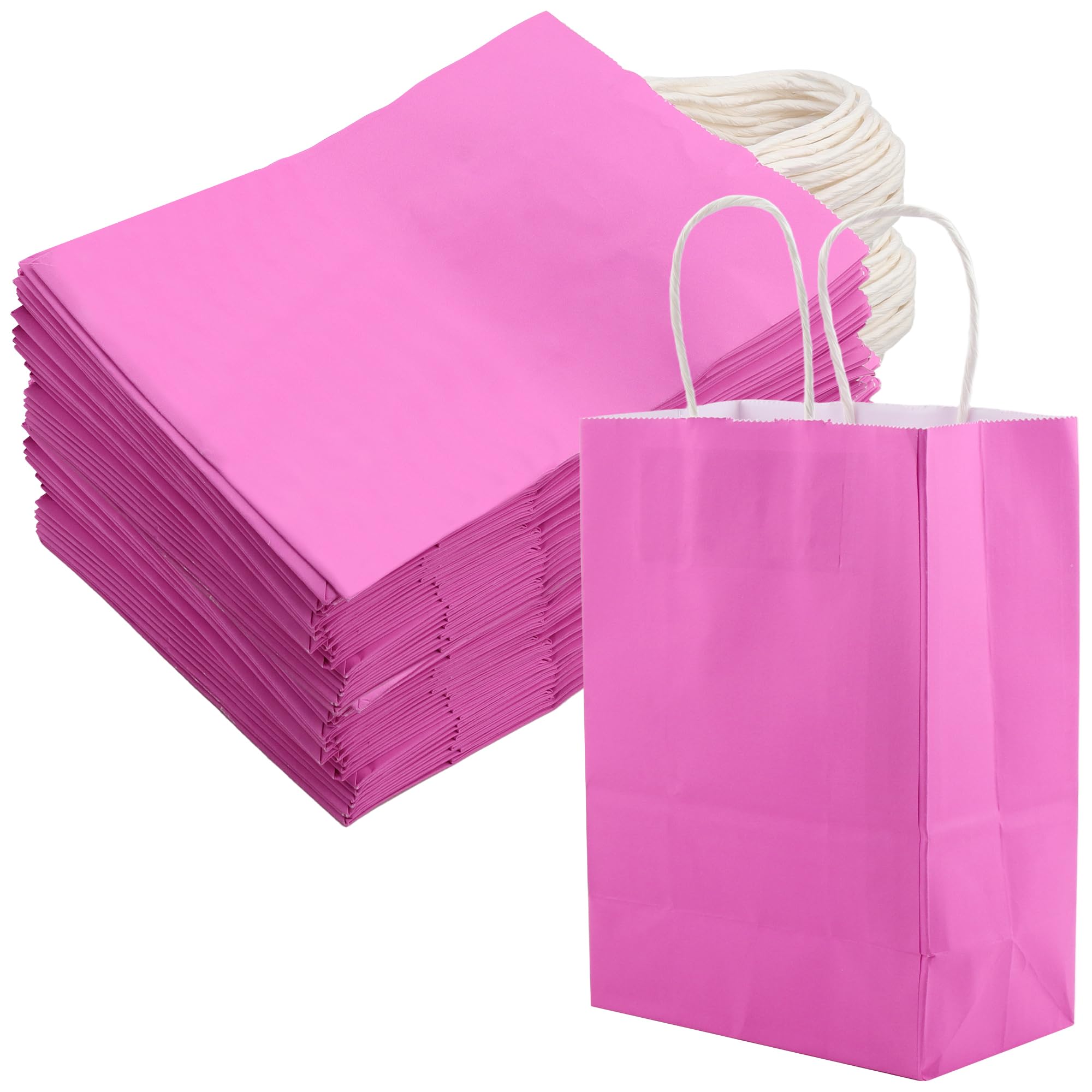 CHEUNGR Paper Party Bags, 50 PCS Small Gift Bags with Handles, 15 x 8 x 21cm, Kraft Paper Favours for Birthdays, Party, Weddings, Celebrations, Rose Red