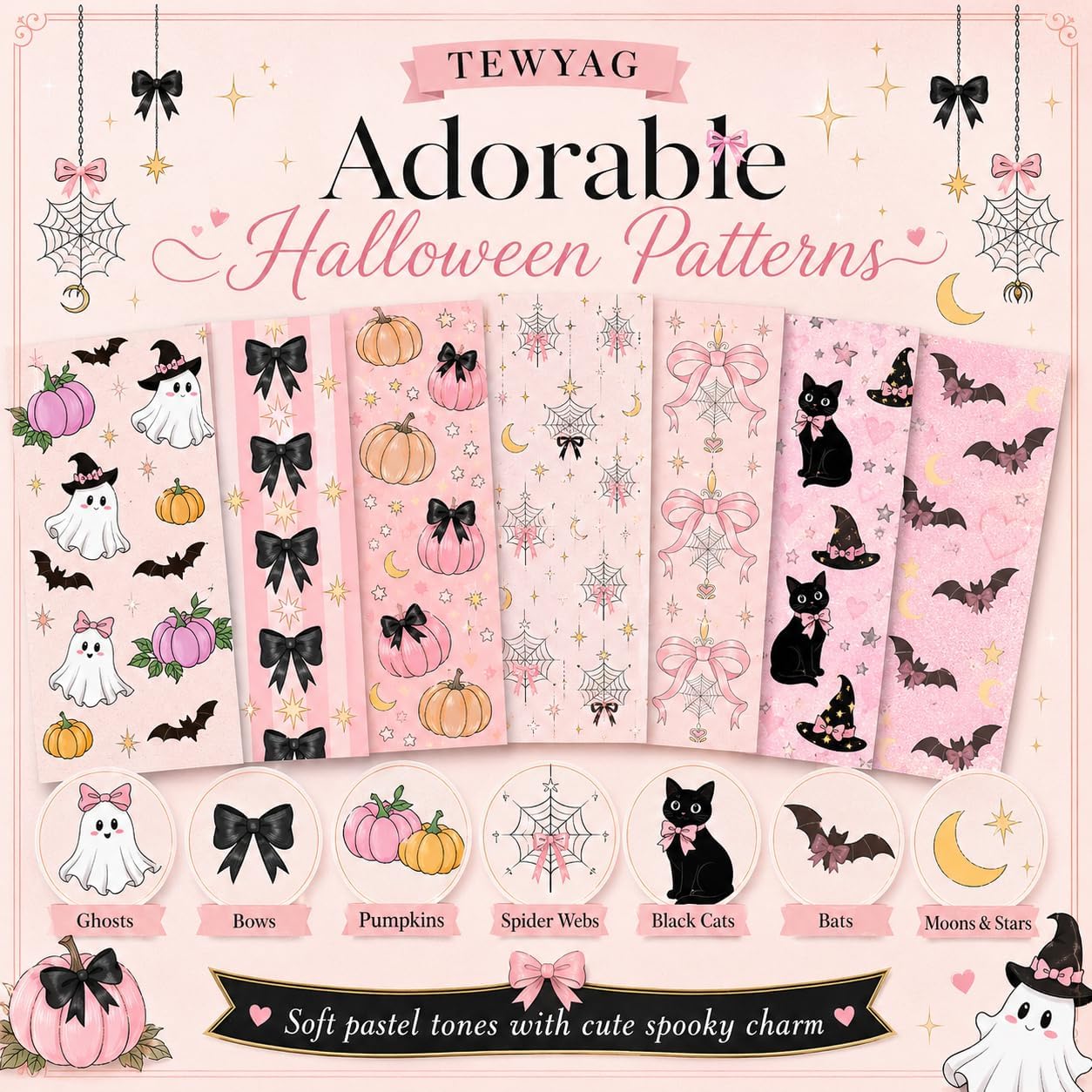 Pink Halloween Scrapbook Paper Scrap Book Scrapbooking Pattern Pastel Goth Spooky Cute Aesthetic Patterned Craft for Cardmaking Junk Journaling DIY Crafts , 6x6 Double Sided 24 Sheets 160gsm Papers image 3