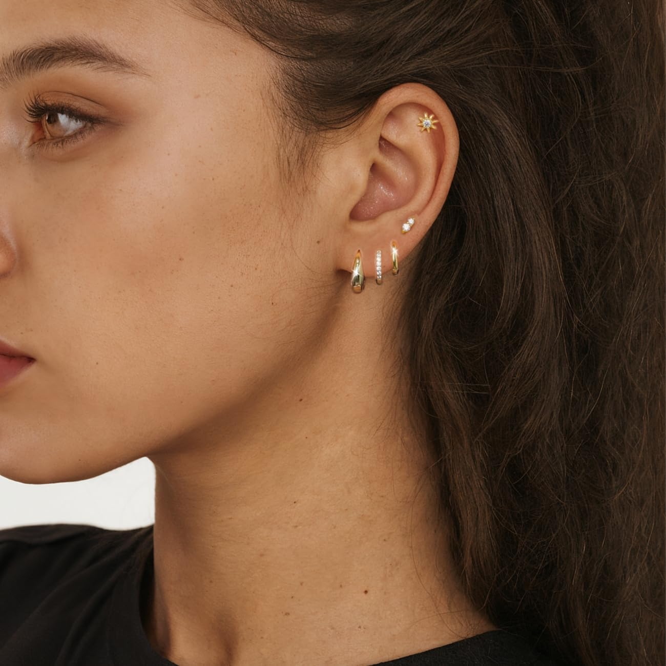 Angelady 14K Gold Huggie Hoop Earrings Set for Women, 3 Pairs Small Hoop Earring Stacks Hypoallergenic, Trendy Ear Cuff Hoops Cartilage Earrings for Women - Image 4