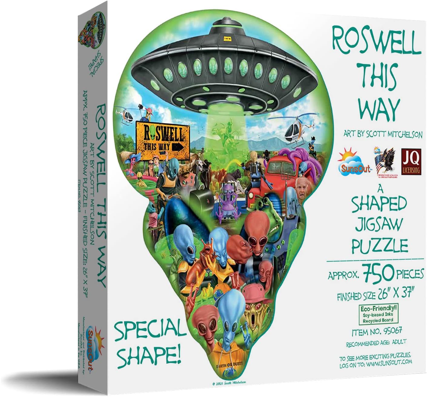 SUNSOUT INC - Roswell This Way - 750 pc Special Shape Jigsaw Puzzle by Artist: Scott Mitchelson - Finished Size 26" x 37" - MPN# 95067