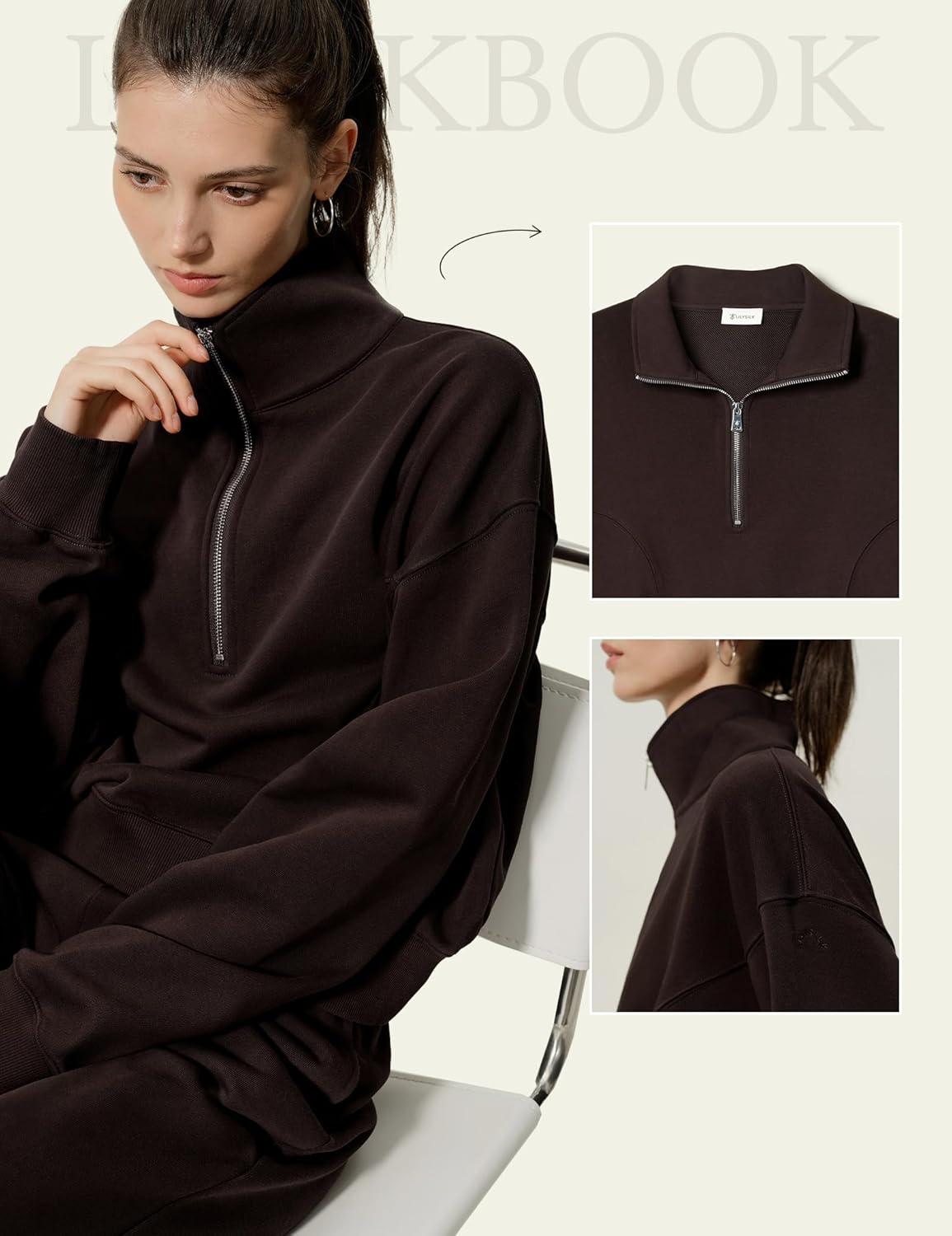LilySilk Women Silk Terry Sweatshirt Stand Collar Half-zip Oversize Cropped Sweatshirt Top For Ladies Sports Casual - Image 5