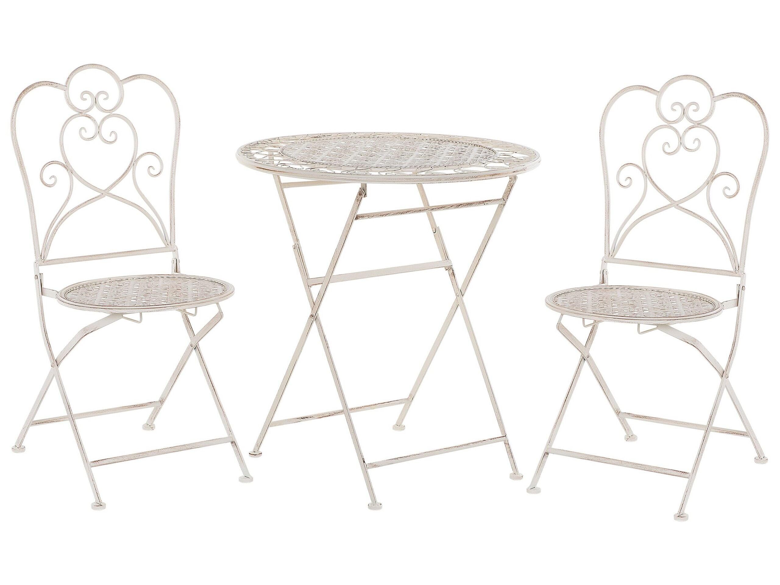 Beliani Ensemble de Jardin 2 Chaises Pliantes Table Assortie Métal Beige