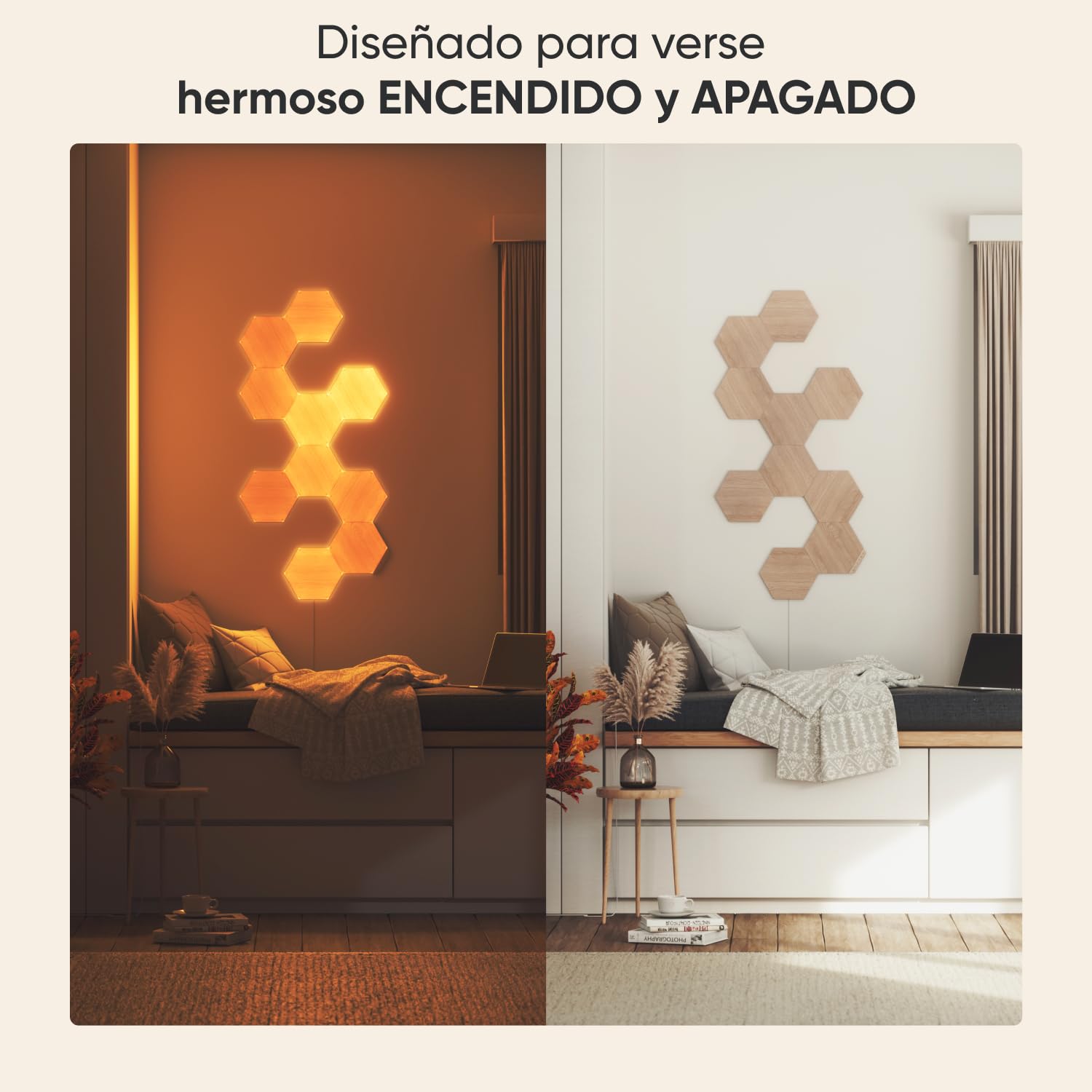 Nanoleaf Elements Paquete de extensión de 3 Hexágonos LED Adicionales Efecto Madera, Apliques Pared Interior Modulares, Luces Led Inteligentes Regulable WiFi, Compatible Alexa, Decoración Habitación