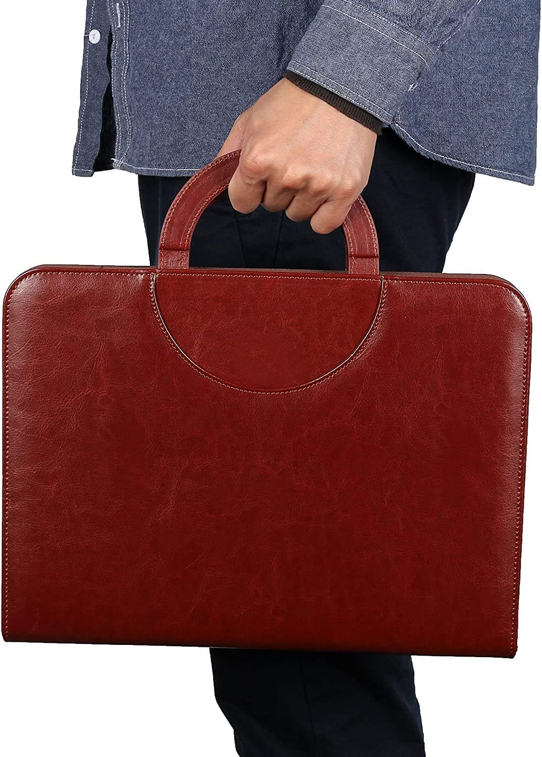 MYEUSSN Conference Folder A4 Clipboard Folder Faux Leather Portfolio Document Organiser with Calculator Business Presentation Folder Zippered Padfolio