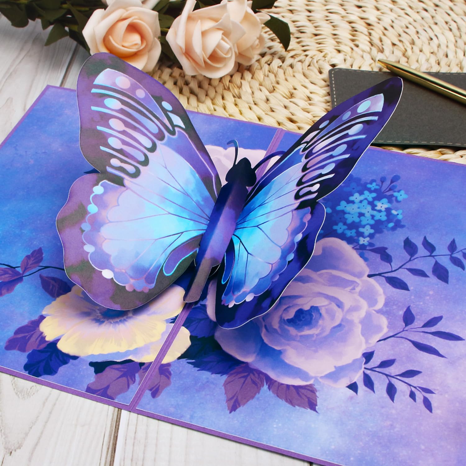 Ribbli Blue Morpho Pop-Up Karte - 3D Schmetterlings Grußkarte Mit Umschlag