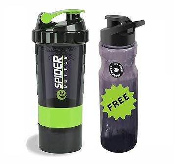 TRUE INDIAN Quality Combo Gym Shaker Bottle & Sipper Water Bottle For Protein Shaker For Boys and Girls. (Pack of 2) (GREEN)
