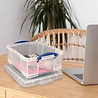 Vista 4 de Really Useful Box - Contenedores de plástico para almacenamiento de 17 litros con tapas de cierre y clip, transparentes