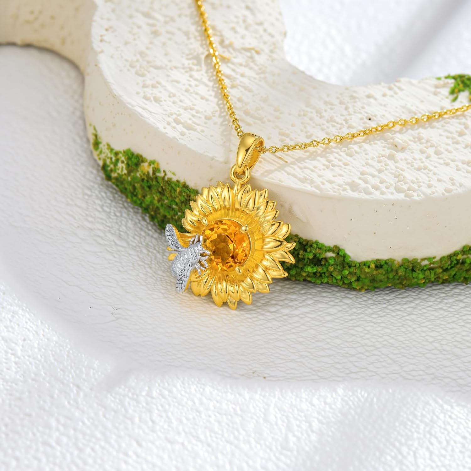 Natural Citrine Sunflower Necklaces for Women with Cute Bee 925 Sterling Silver Citrine You're My Sunshine Sunflower Pendant Real Birthstone Gemstone Jewelry Gifts for Mother - Image 2