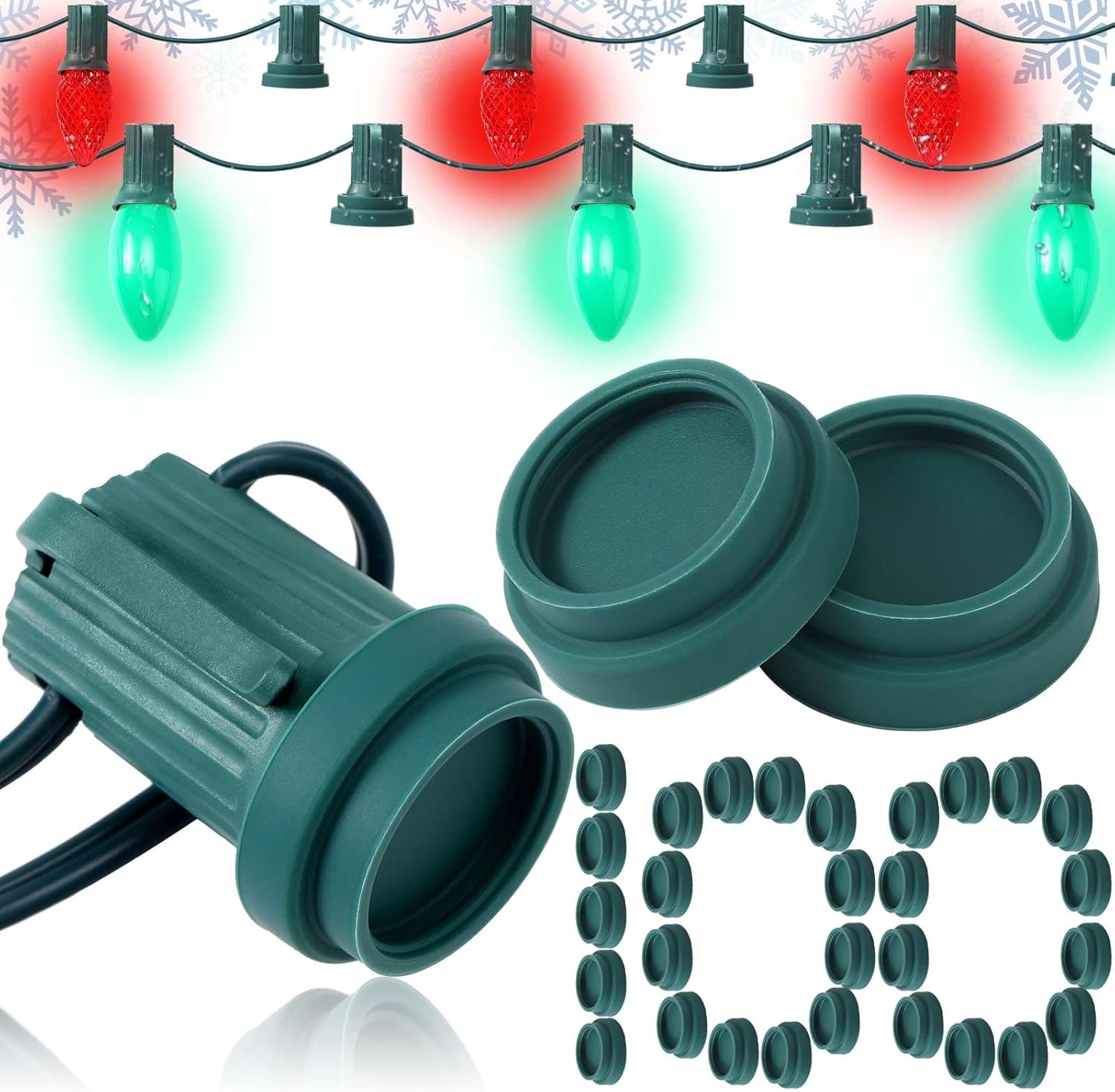 50 Pcs Christmas C9 C7 Socket Cap Light Bulbs Safety Plugs Double Sided Stringers Light Socket Cap Covers for Most Standard C7 C9 Unused Lamp Outdoor Indoor Roof Holiday Covering (Black)