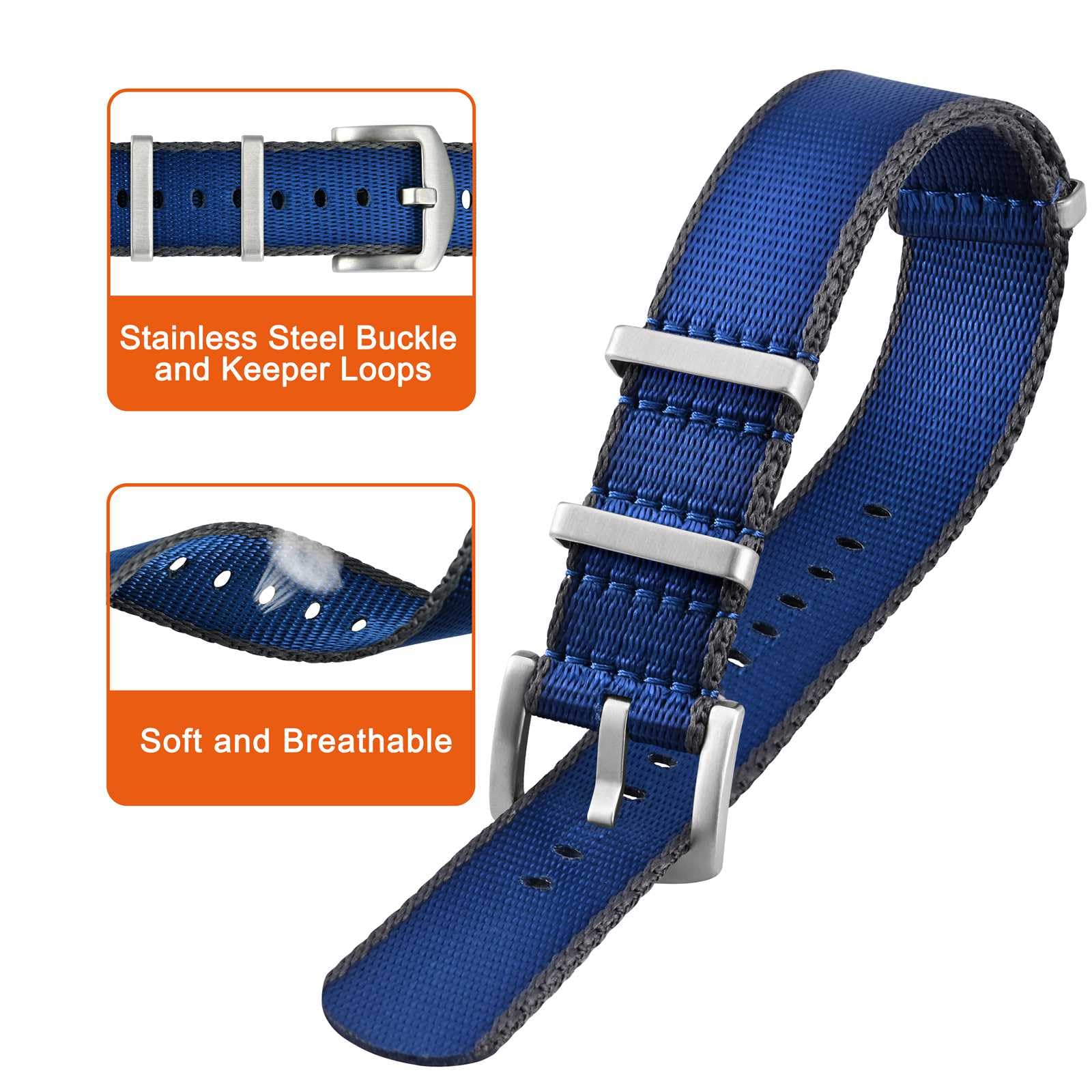 ANNEFIT Wojskowy nylonowy pasek do zegarka dla mężczyzn i kobiet, zapasowy pasek do zegarka 18 mm, 20 mm, 22 mm, ze srebrną czarną klamrą ze stali nierdzewnej