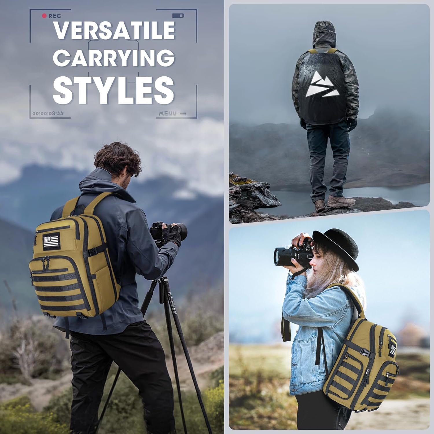 SDYSM Camera Backpack Bag Professional for DSLR/SLR Mirrorless Camera Waterproof 15.6 inch Tactical Camera Bags for Photographers with Rain Cover, Tripod Holder, Small Bag Photography Backpack Case - Image 8