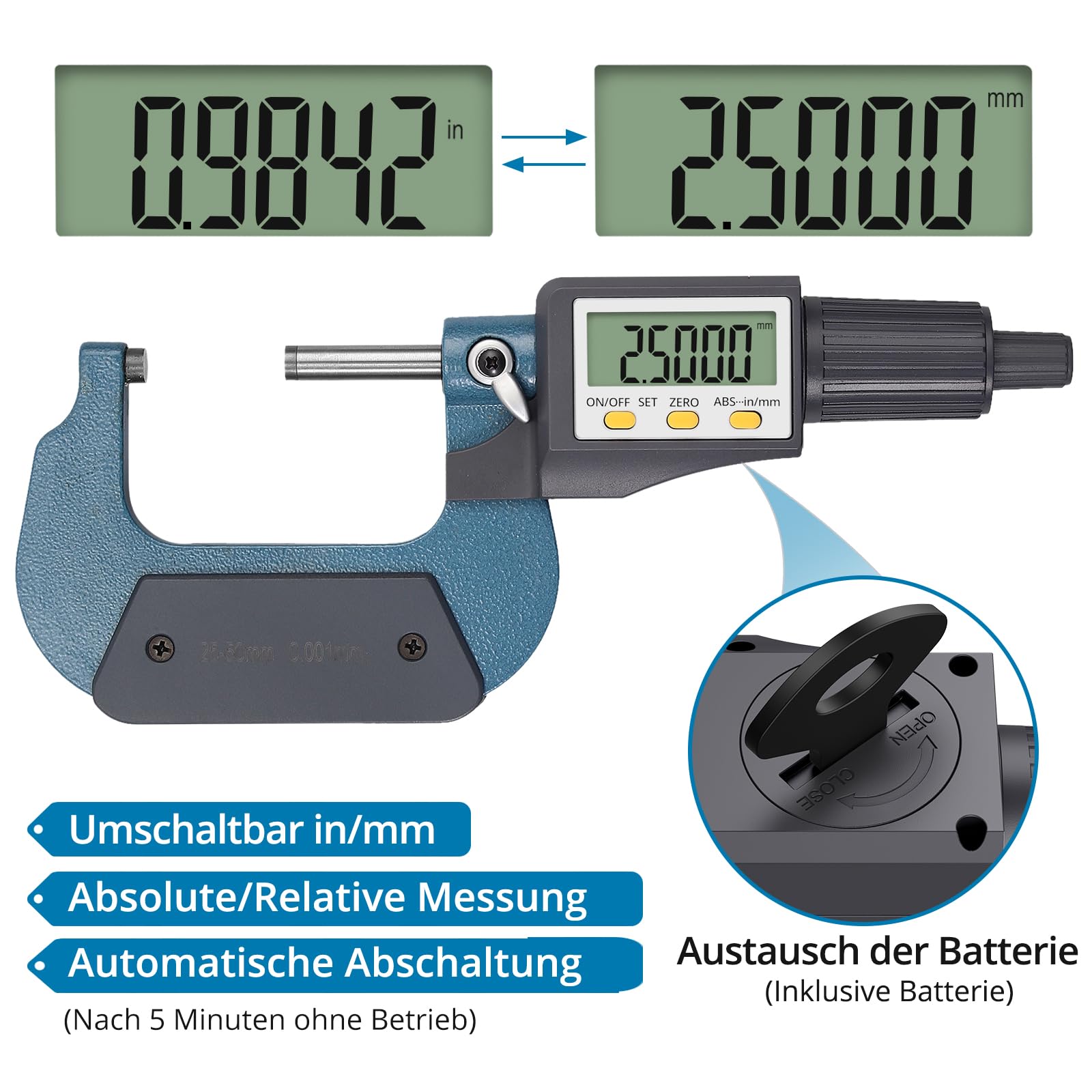 AUTOUTLET Digitale Bügelmessschraube 0-25mm + 25mm-50mm (0.001mm)