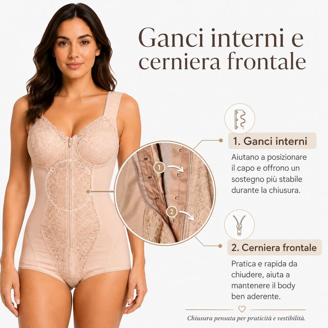 Body Modellante Contenitivo Donna Body modellatore Rinforzato in Elastico Pesante doppiato Interno Stecche Estraibili