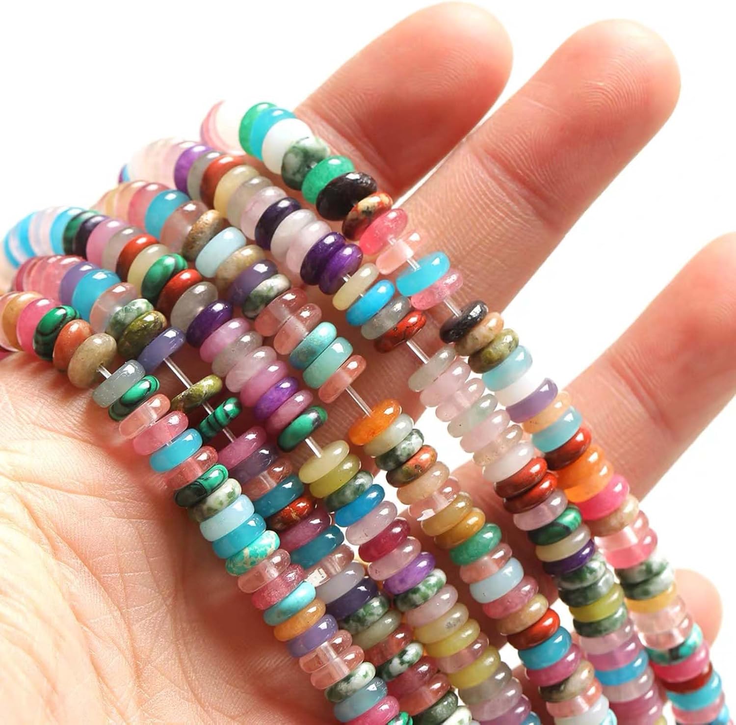 Natural Mulitcolor Rondelle Beads Natural Stone Disk Beads Loose Gemstone Spacer Bead for DIY Bracelet Necklace Jewelry Making(4 * 2mm 1 Strand 150pcs Mix04) - Image 2