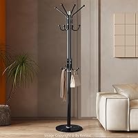 Vista 6 de Kertnic Perchero moderno independiente con base de mármol natural y marco de metal resistente, 11 ganchos árbol de vestíbulo para chaquetas