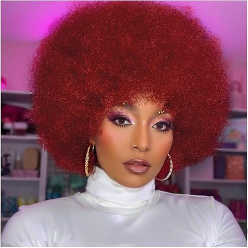 Afro Wig for Black Women,Large Bouncy Fluffy and Soft Natural Looking 70's Afro Curly Wig for African Black Women (Red)