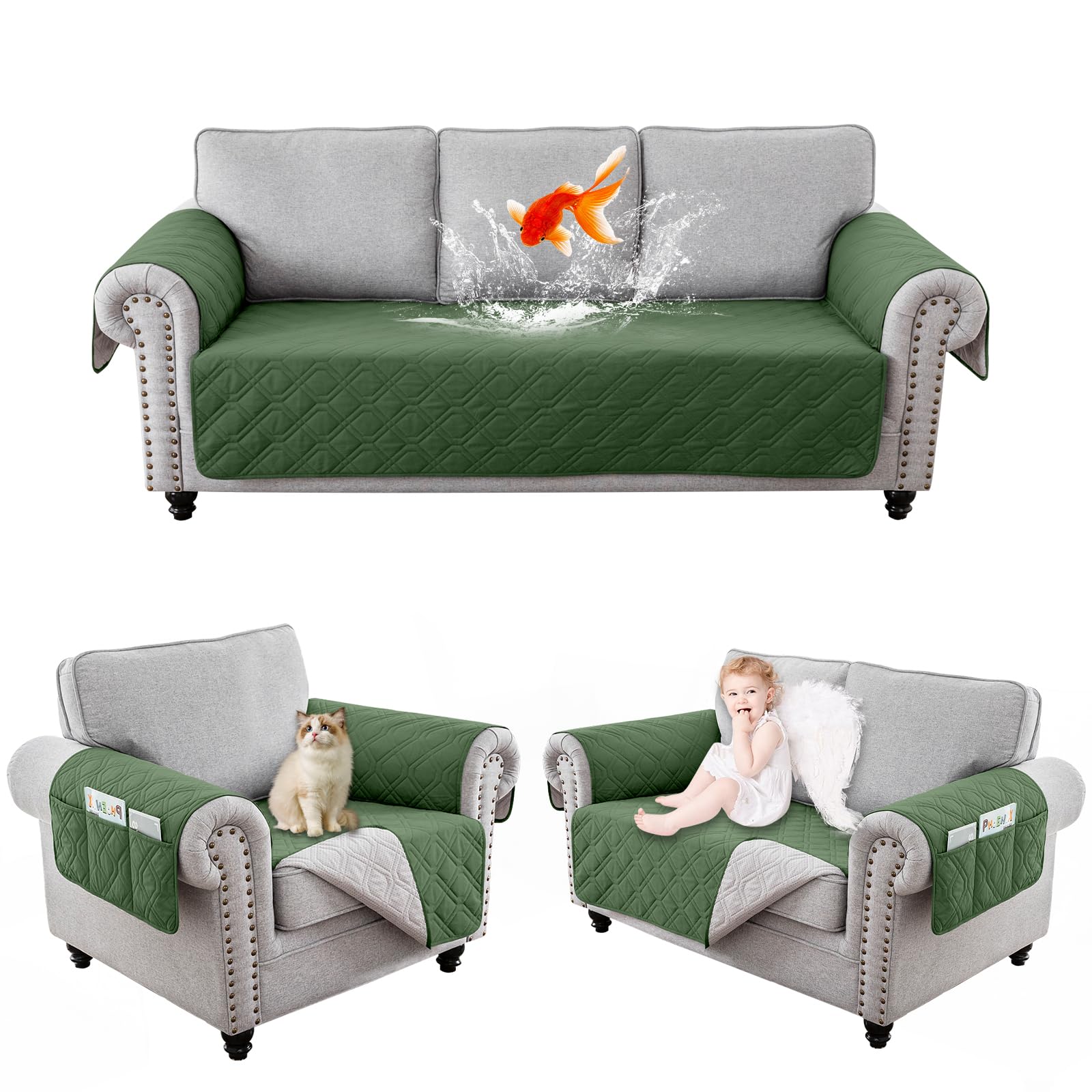 RAPRAP 100% Waterproof Armchair Cover with Side Pockets - Image 2