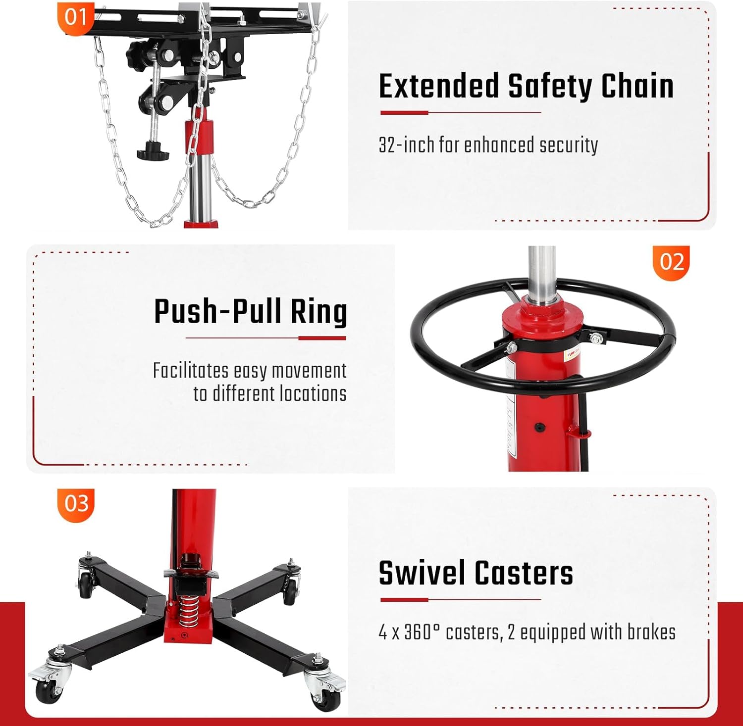 High Lift Transmission Jack 34"-68", Heavy Duty 1322LBS Hydraulic Telescoping Transmission Jack with Foot Pedal for Auto Repair, Garage, and Shop Use- 360°Swivel Wheels & Safety Lock