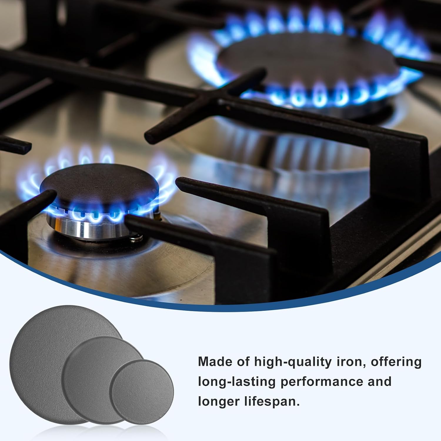 Gas Stove Burner Cap Set, 4PCS Burner Covers for SABAF Stove and Universal Stoves, Metal Cooker Hat Replacement, Includes 1 Large, 2 Middle, and 1 Small Cap (Black Flat, Matte)