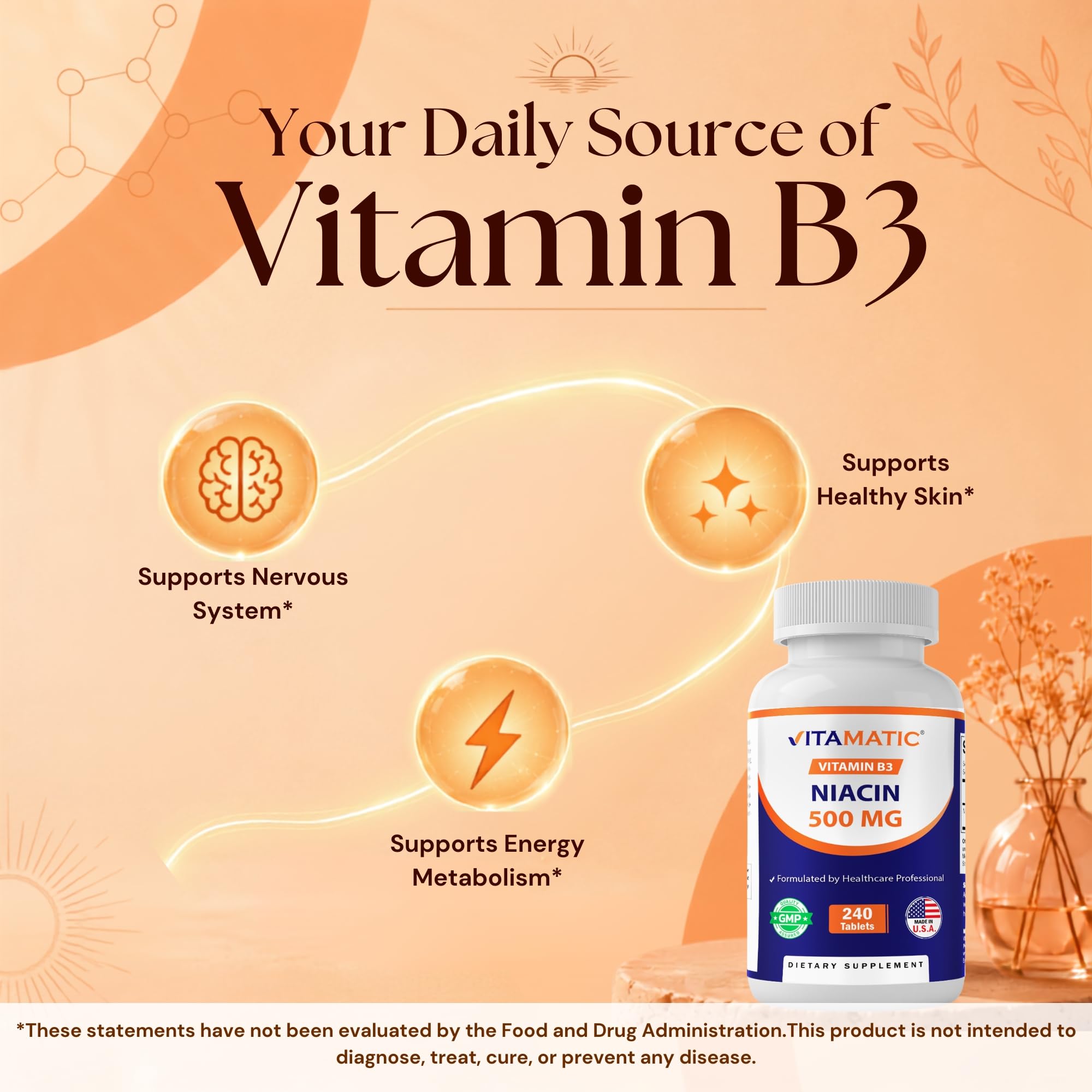 Vitamatic Niacin (Vitamin B3) 500mg, 240 Tablets - Non-GMO & Gluten Free- 480 Tablets (Pack of 2) — Amazon image 3